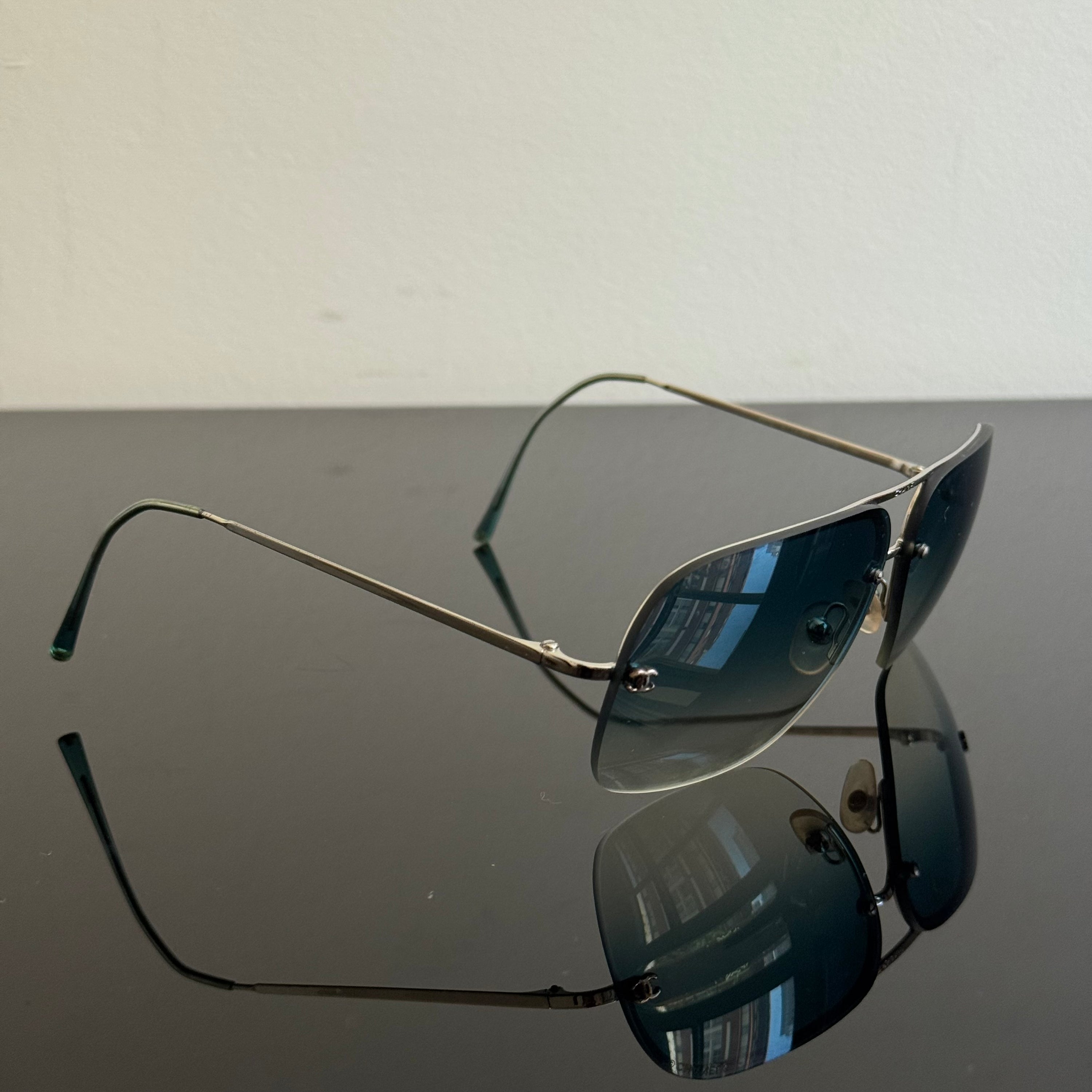 Chanel 2000s Blue Aviator Sunglasses