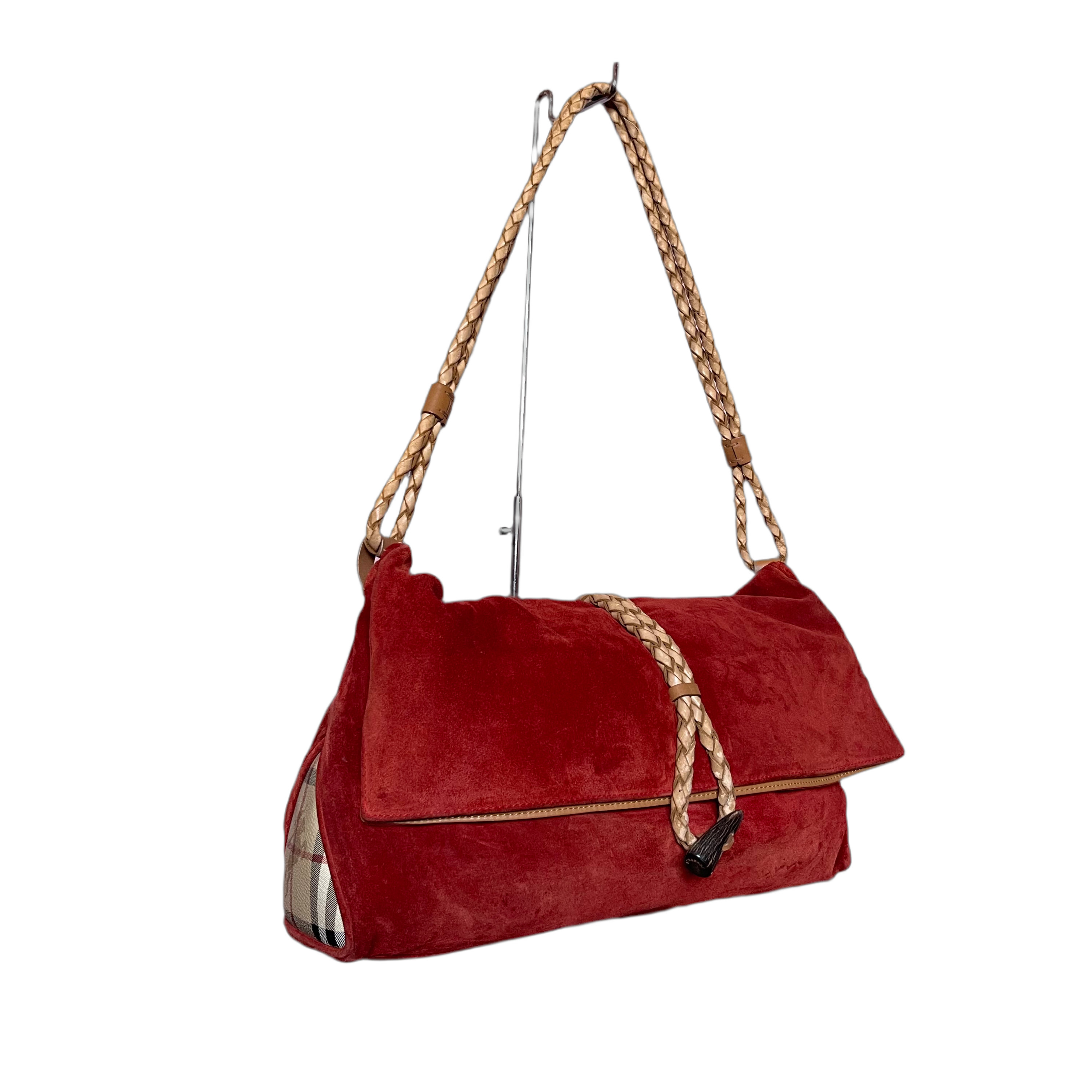 Burberry Vintage Nova Check Suede Shoulder Bag