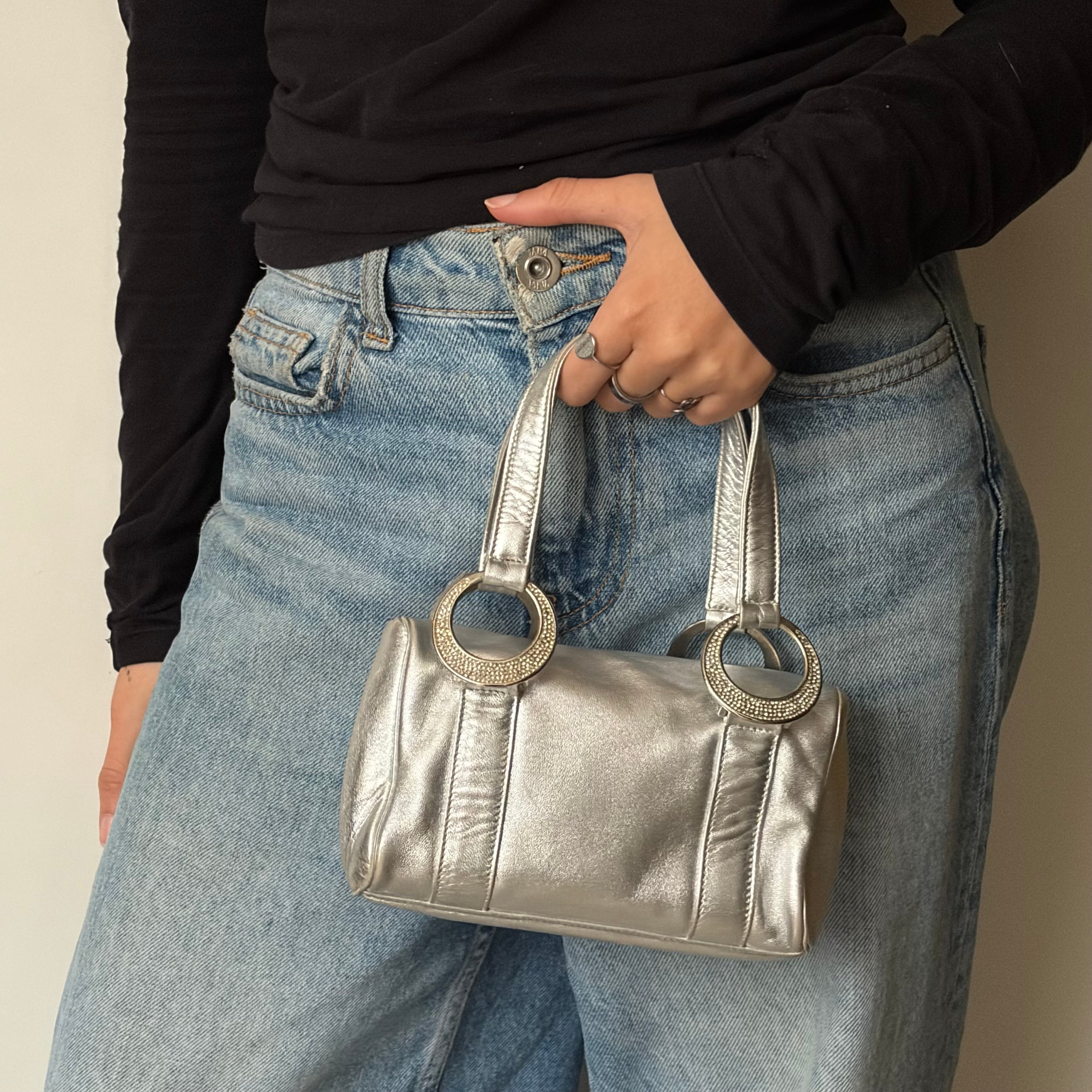 Gianni Versace Silver Leather Mini Barrel Bag
