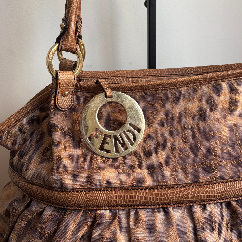 Fendi 2000s Large Lizard-Trimmed Zucca Chef Tote