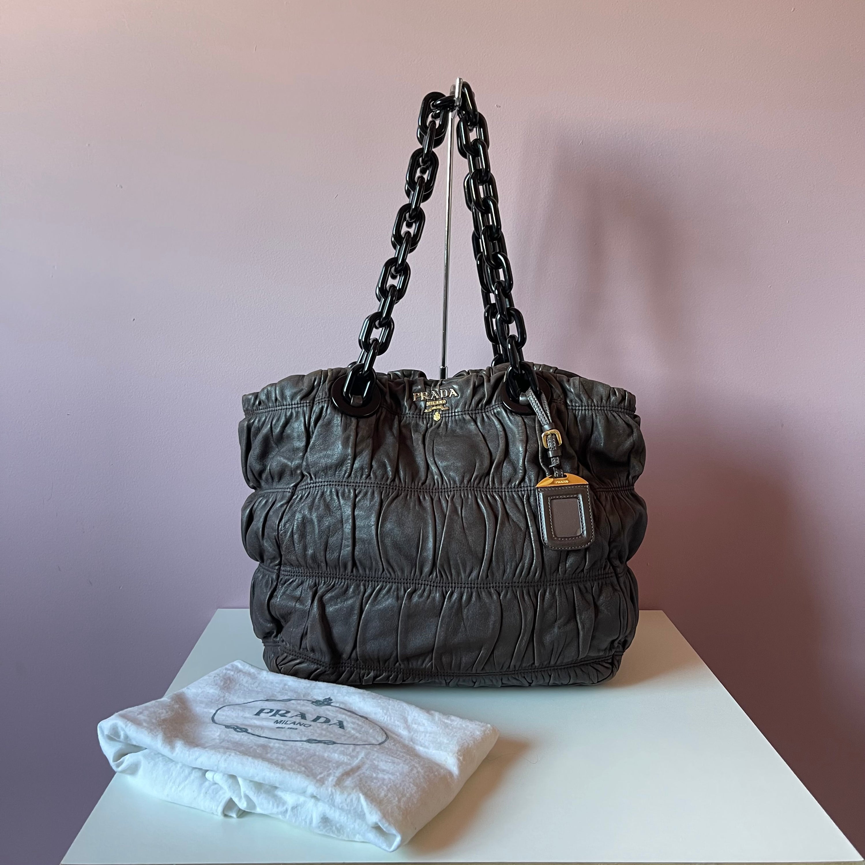 Prada Leather Gaufre Acrylic Chain Shoulder Bag
