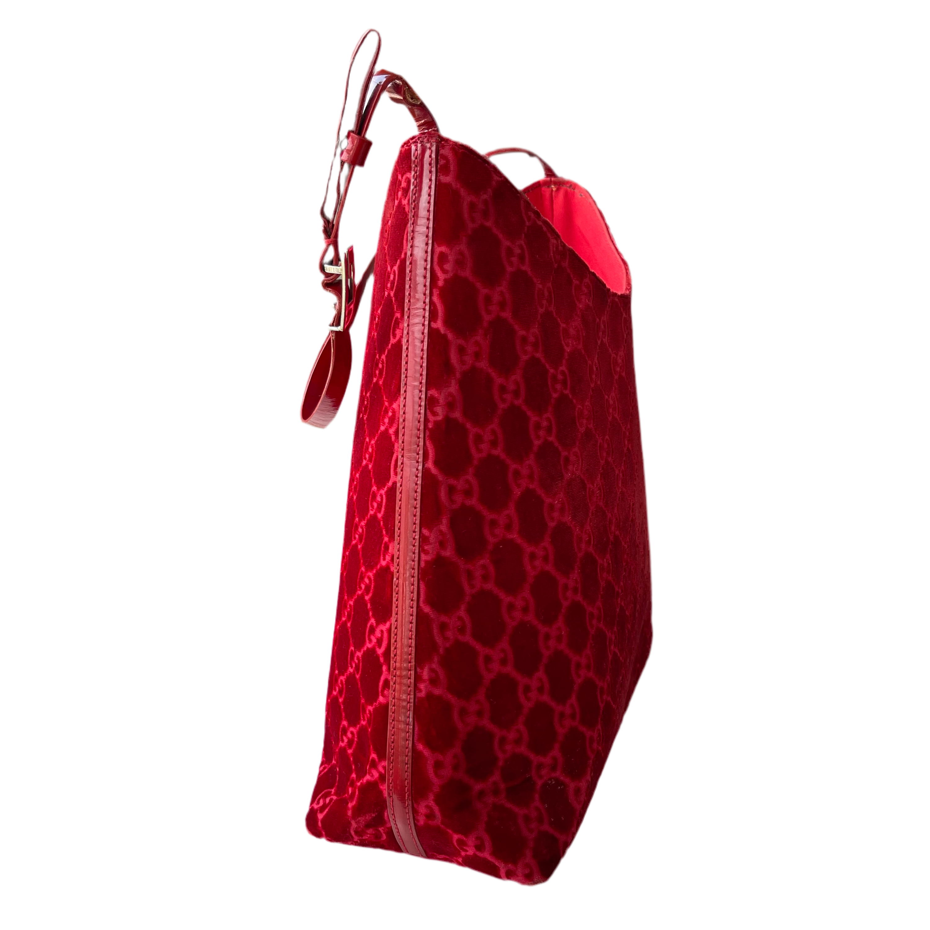 Gucci by Tom Ford Red Velvet Monogram Shoulder Bag