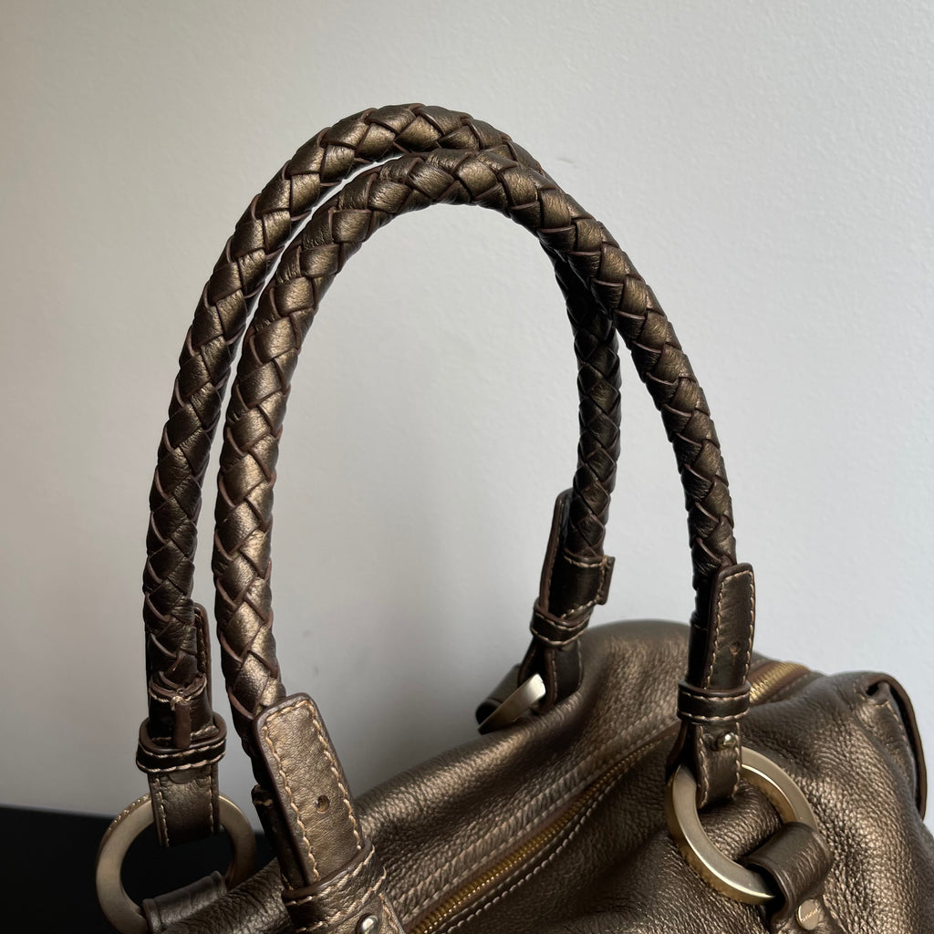 Givenchy Metallic Soft Leather Logo Embossed Braided Handle Satchel