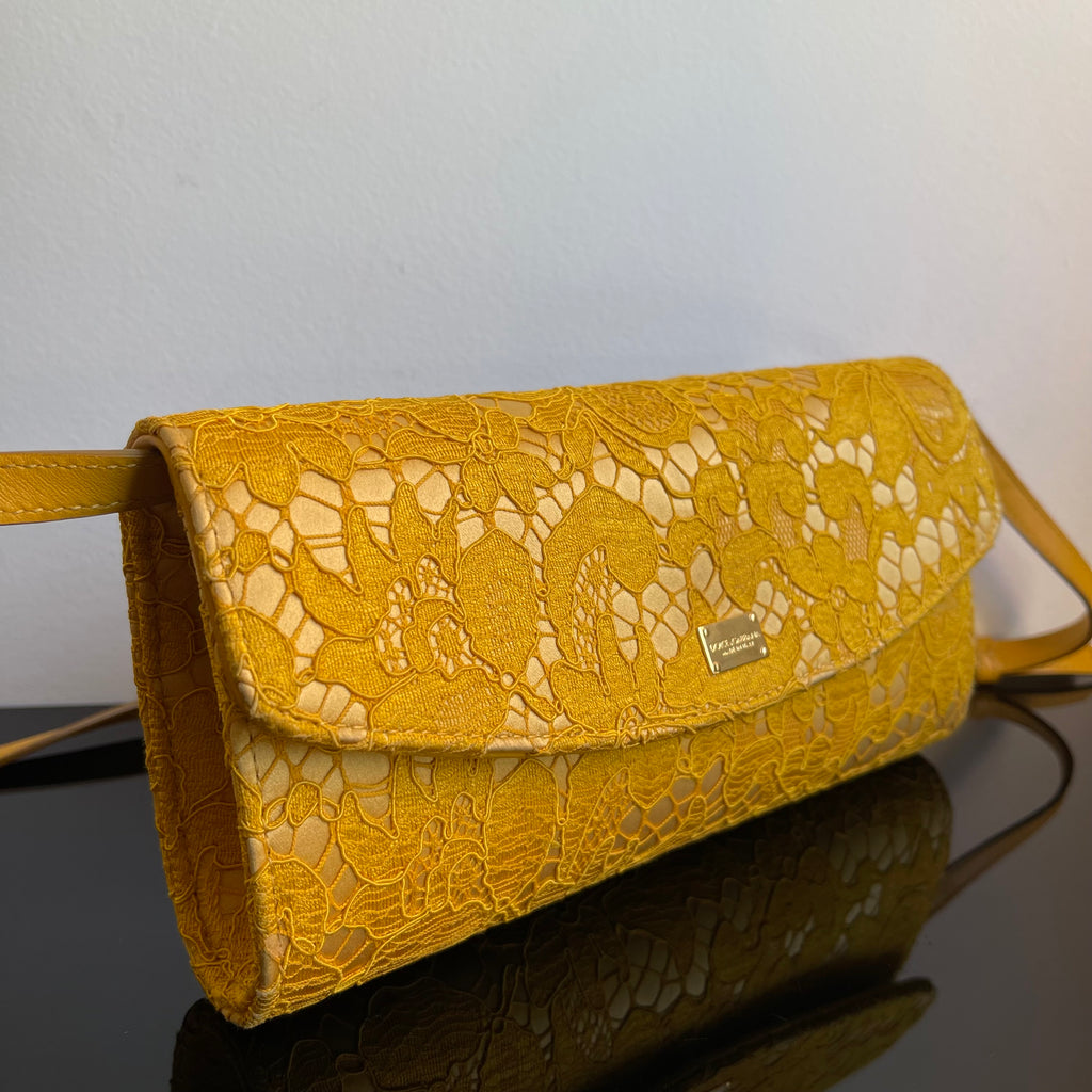 Dolce & Gabbana Yellow Lace and Satin Sicily Flap Bag