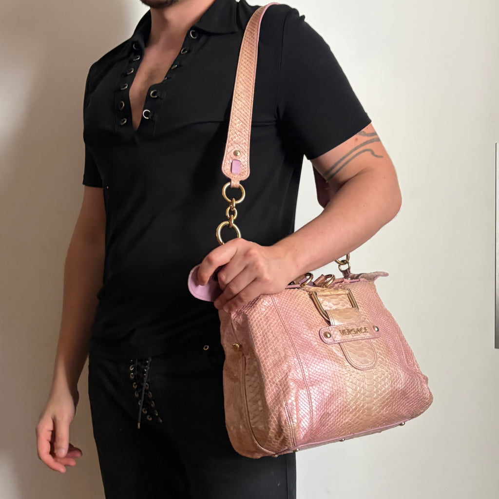 Versace Pink Python Tote Bag