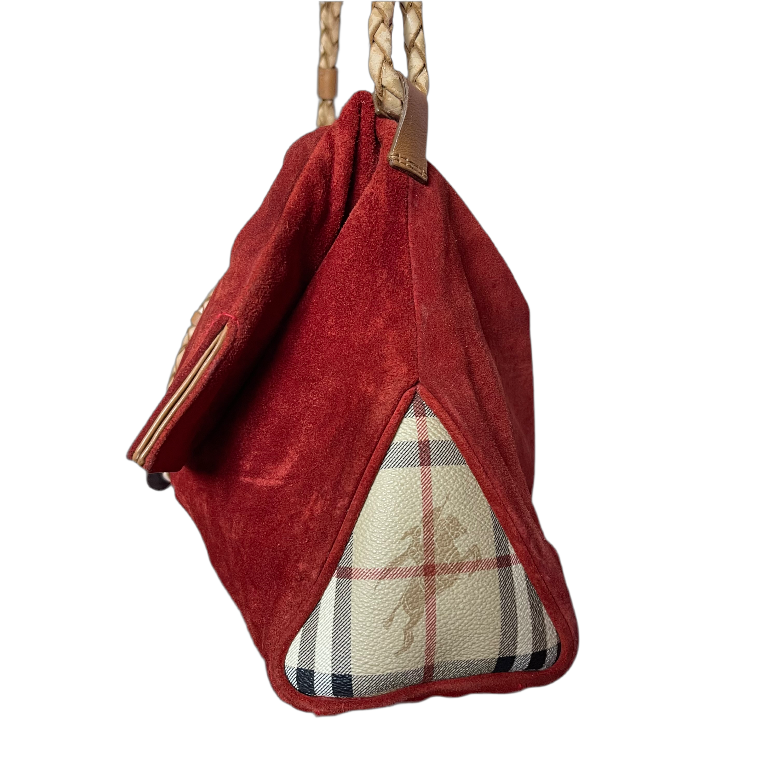 Burberry Vintage Nova Check Suede Shoulder Bag