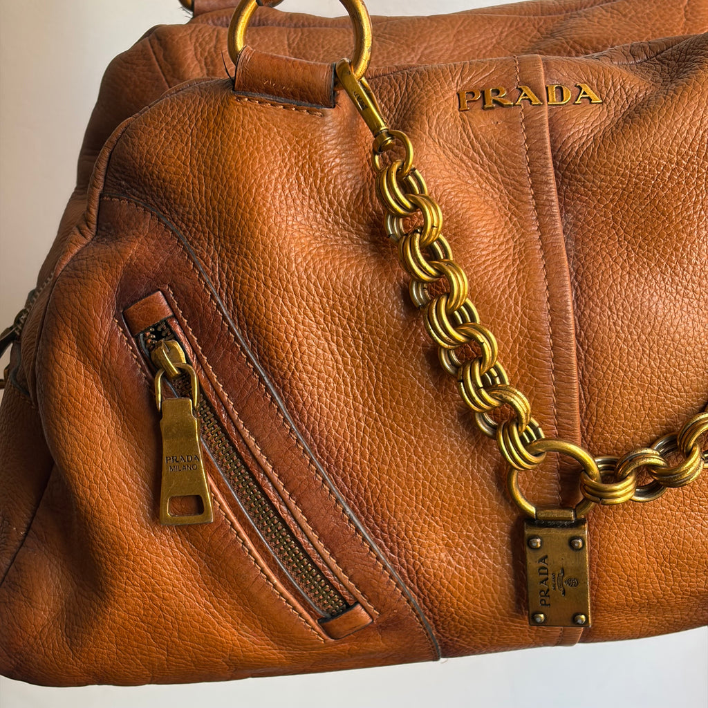 Prada Boston Chain Vitello Leather Bag