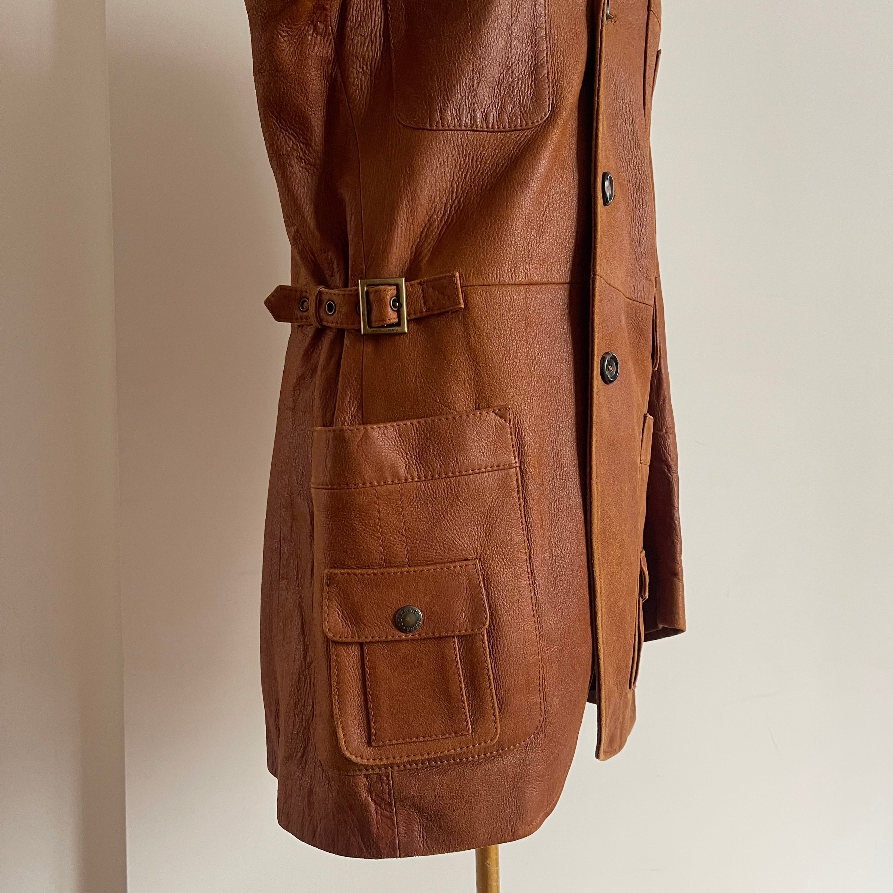 Dolce & Gabbana Double Breasted Calf Leather Coat