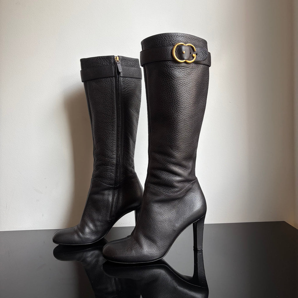 Gucci Double G Logo Leather Boots