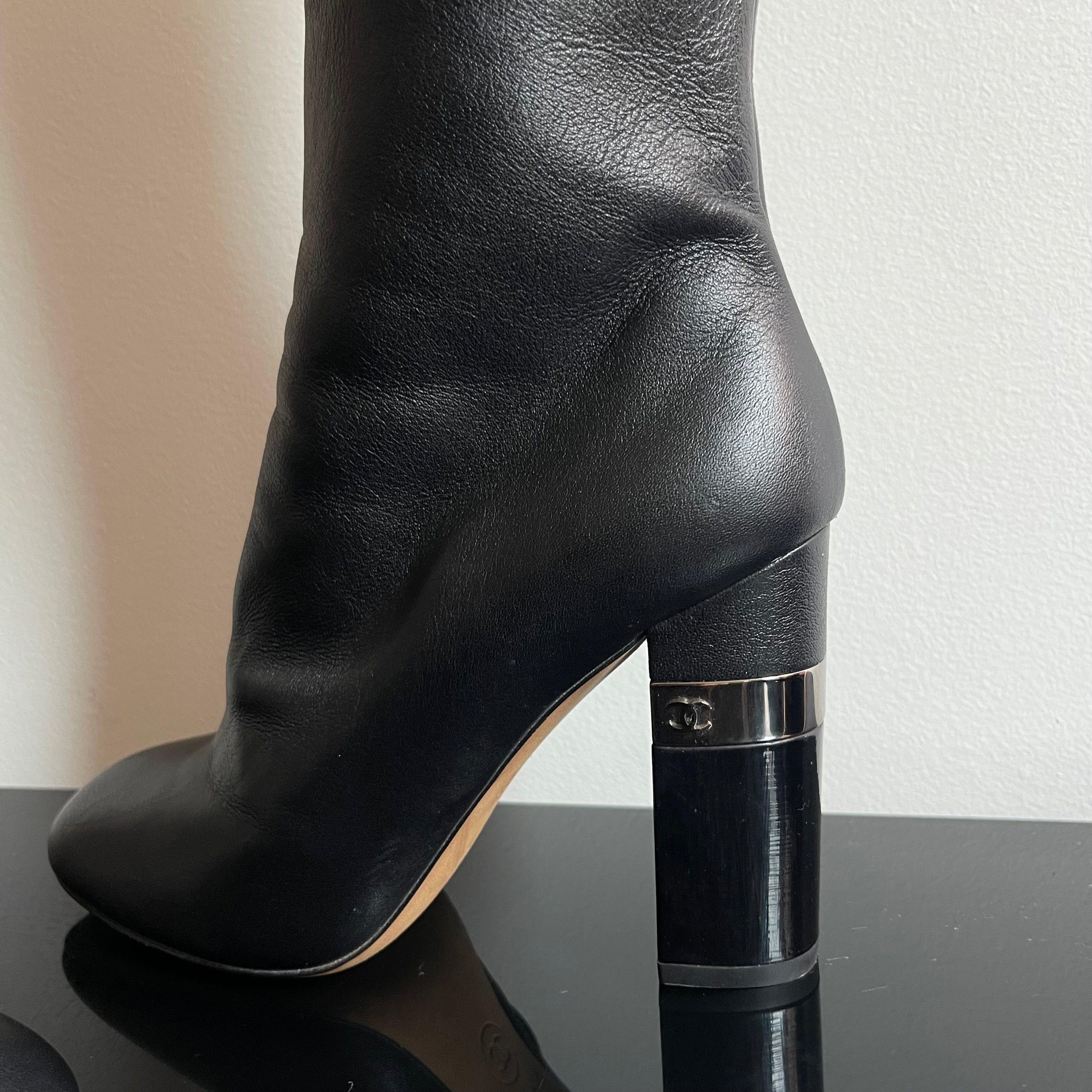 Chanel Black Leather Ankle Sock Boots