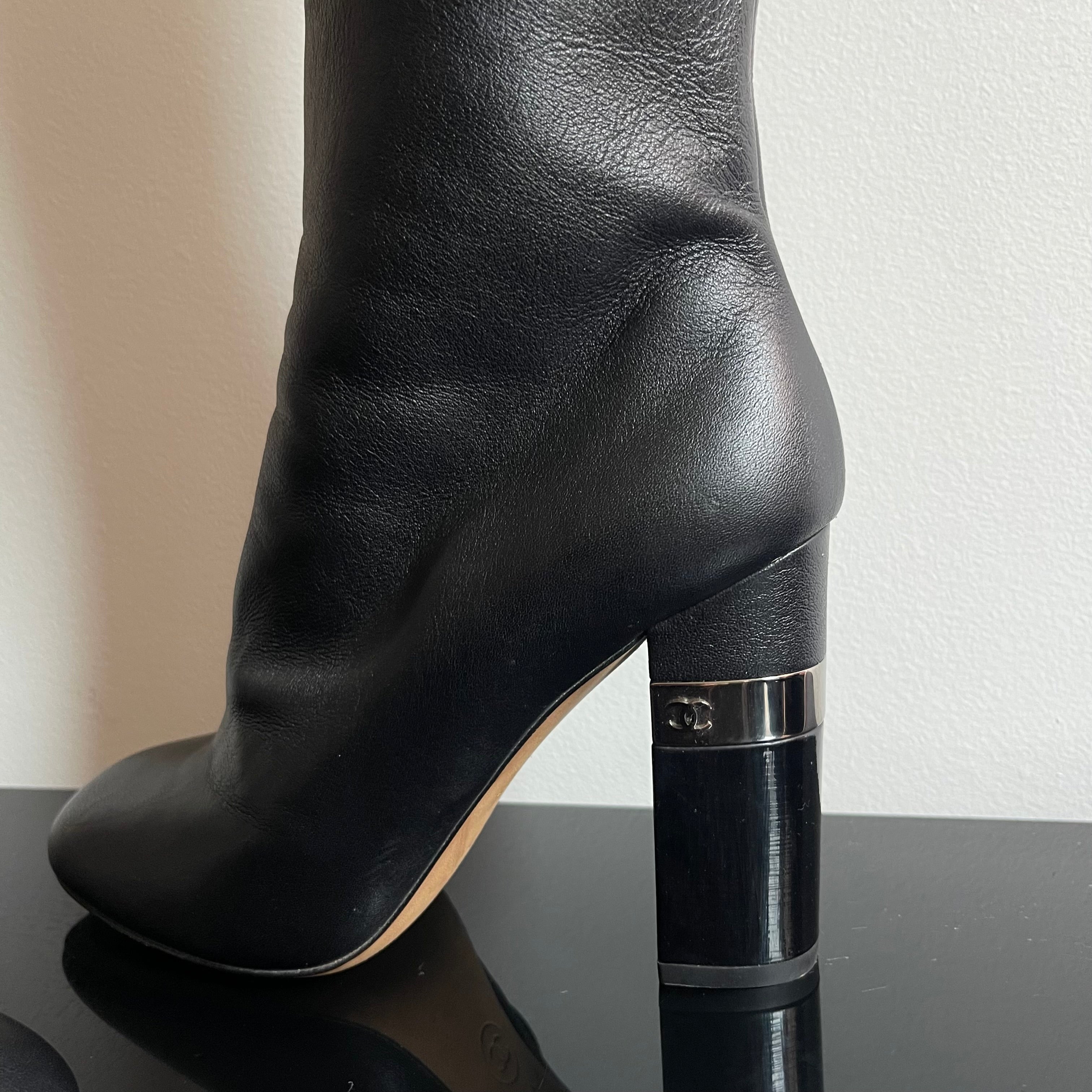 Chanel Black Leather Ankle Sock Boots