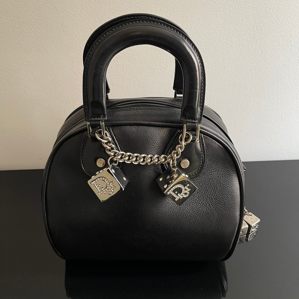 Christian Dior Gambler Dice Bowling Black Leather Bag
