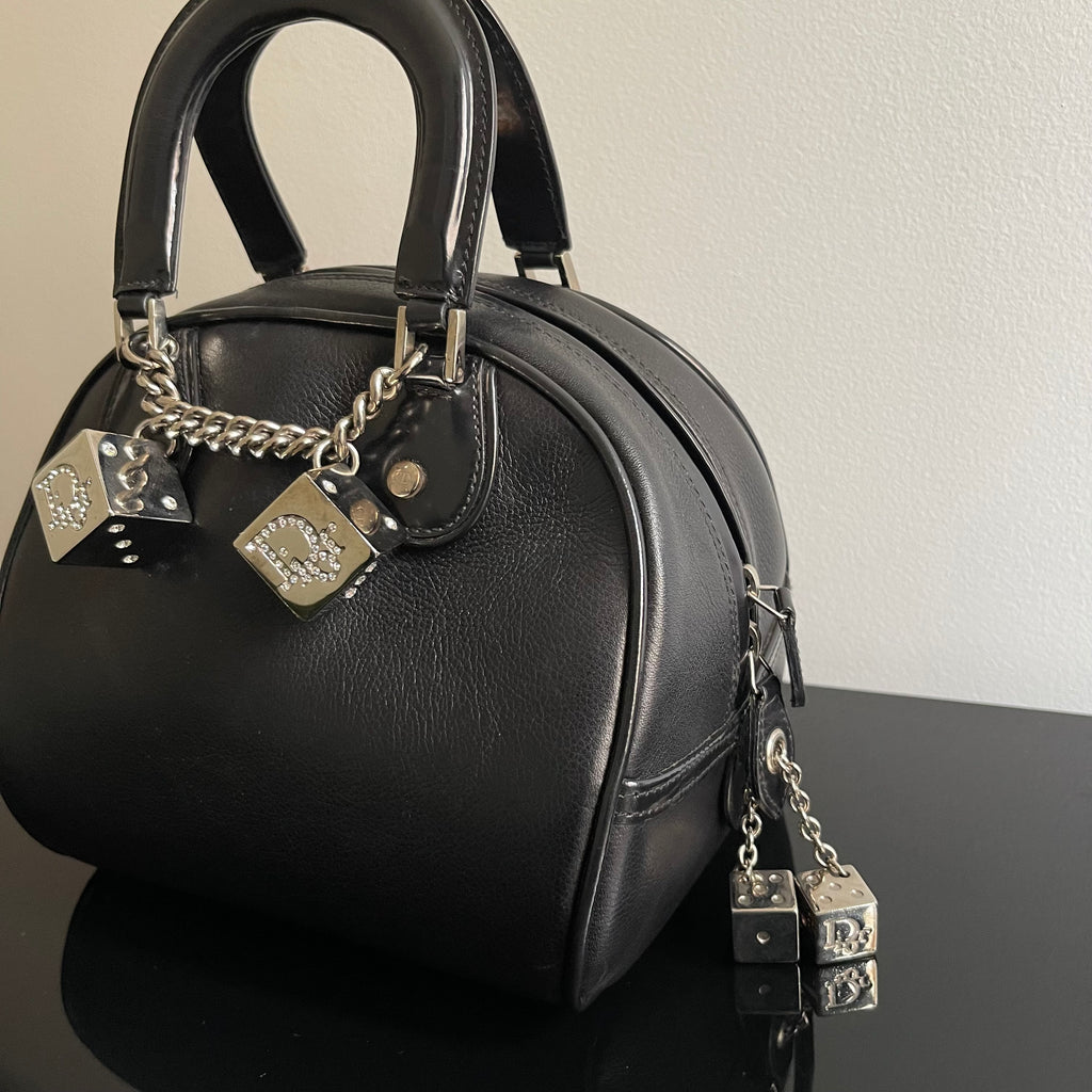 Christian Dior Gambler Dice Bowling Black Leather Bag