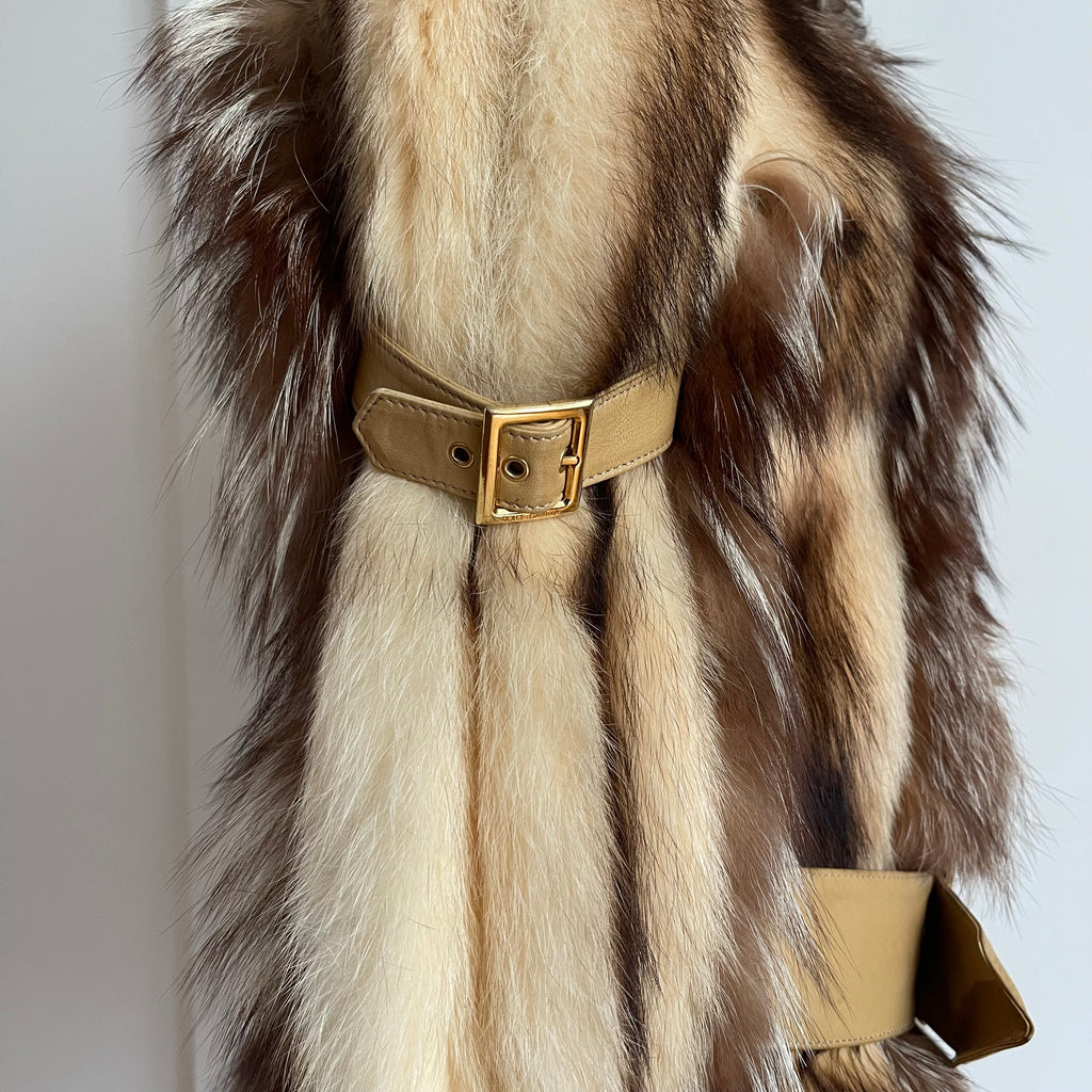 Dolce & Gabbana FW 2001 fur and shearling jacket with multiple leather belts