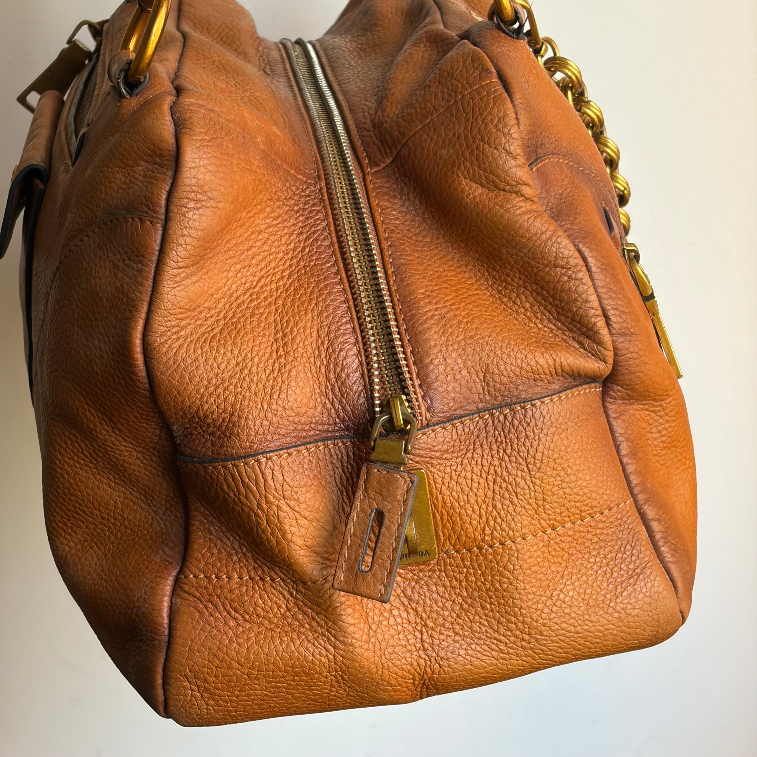 Prada Boston Chain Vitello Leather Bag