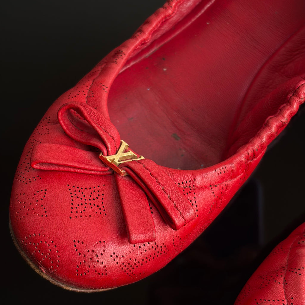 Louis Vuitton Monogram Mahina Red Leather Elba Ballet Flats