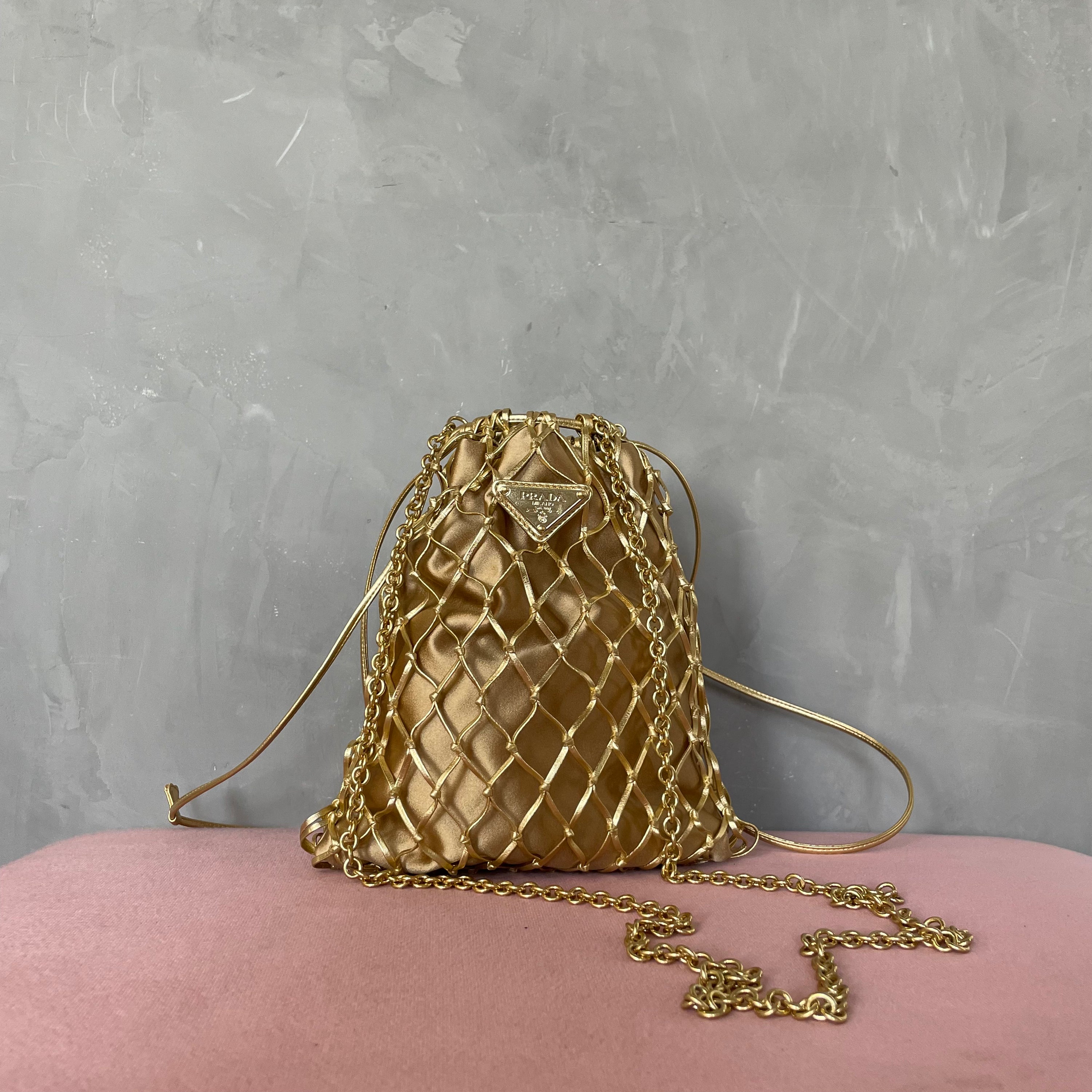 Prada Gold Bucket Satin Bag