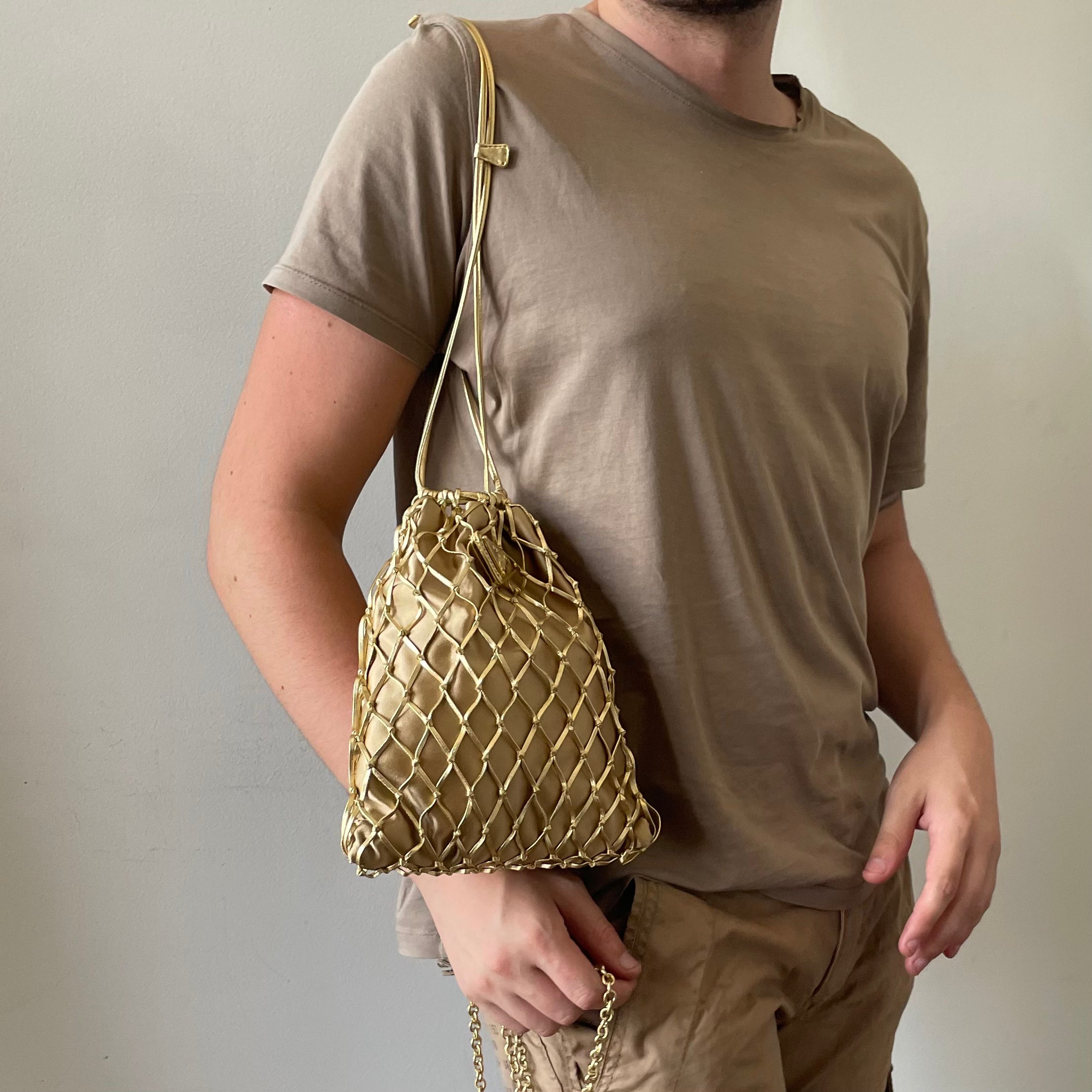 Prada Gold Bucket Satin Bag