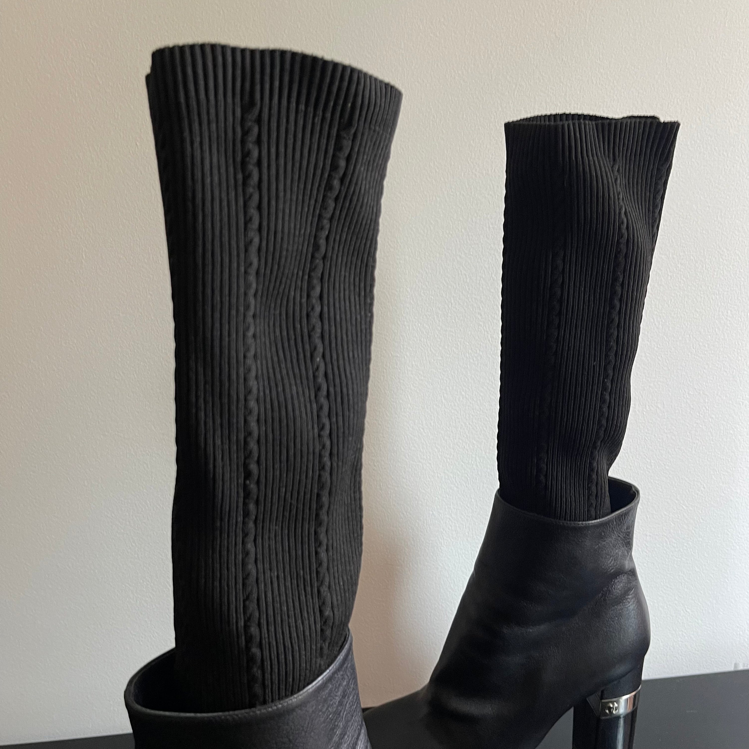 Chanel Black Leather Ankle Sock Boots