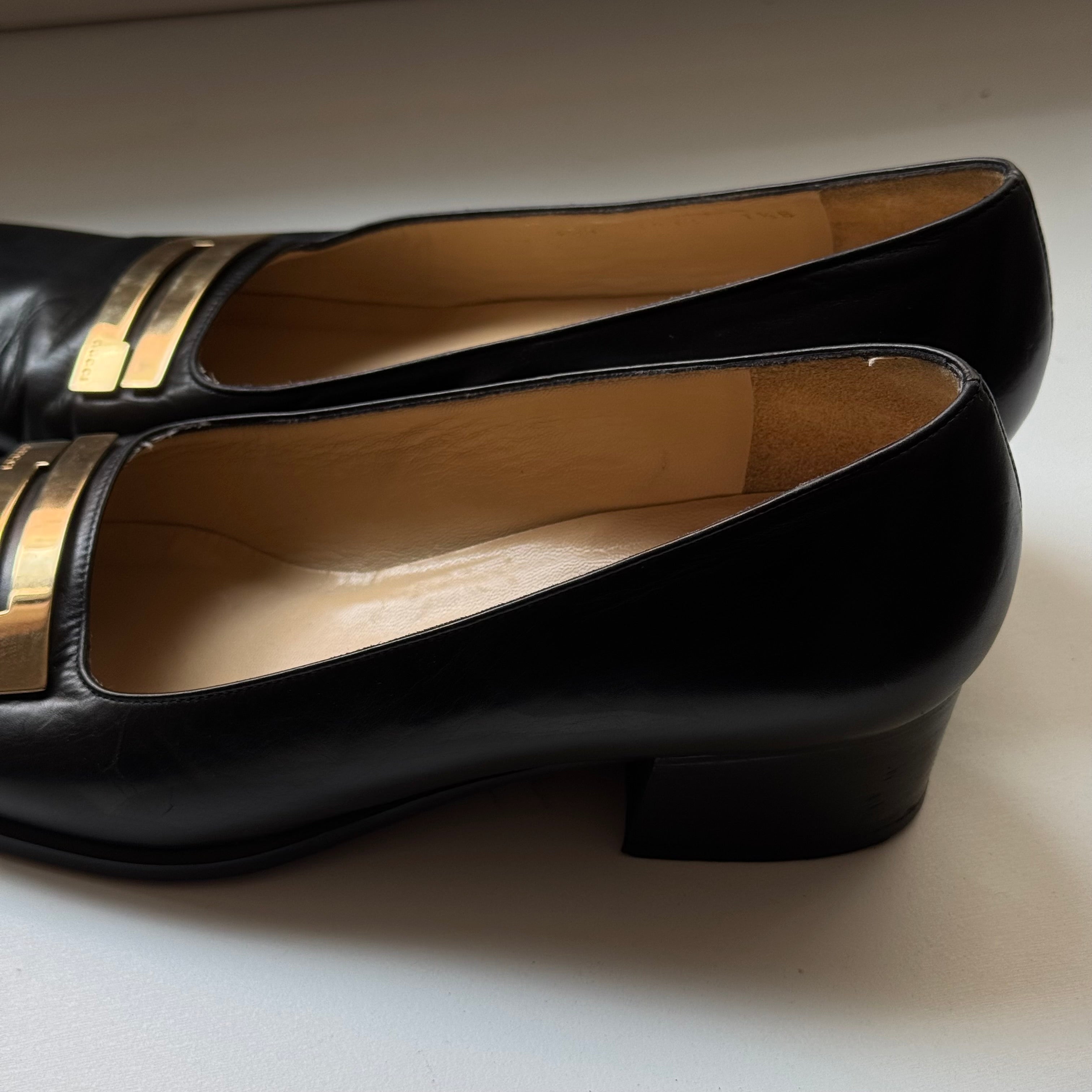 Gucci Vintage Black Leather Square-Toe Loafers