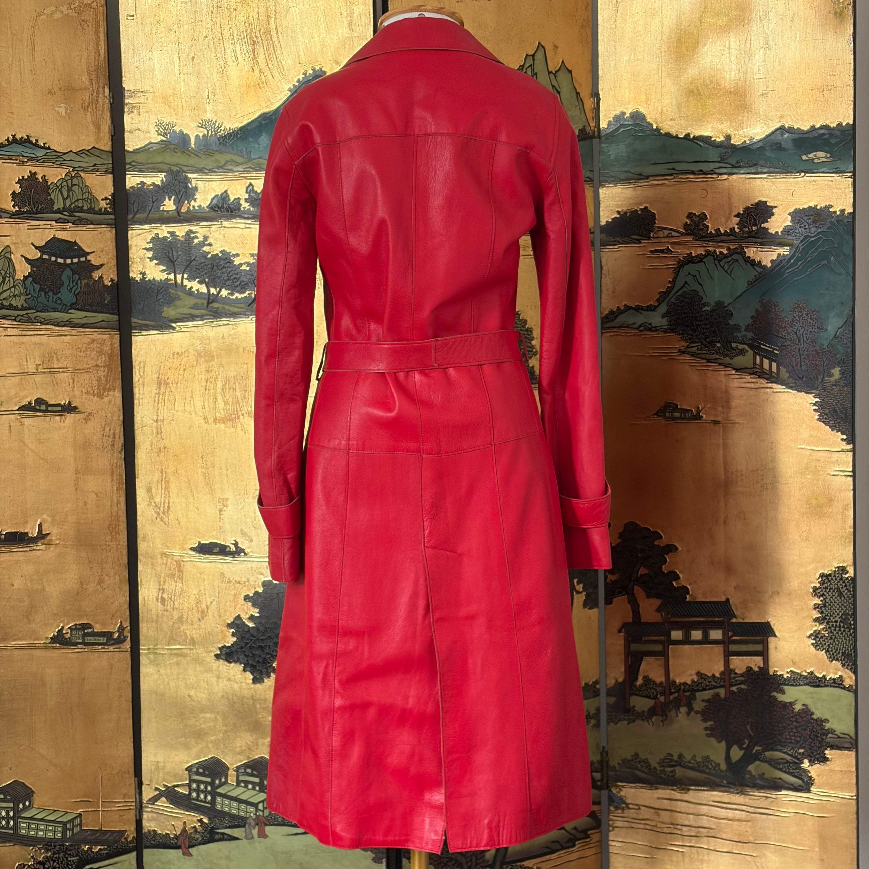 Dolce & Gabbana Red Leather Trench Coat