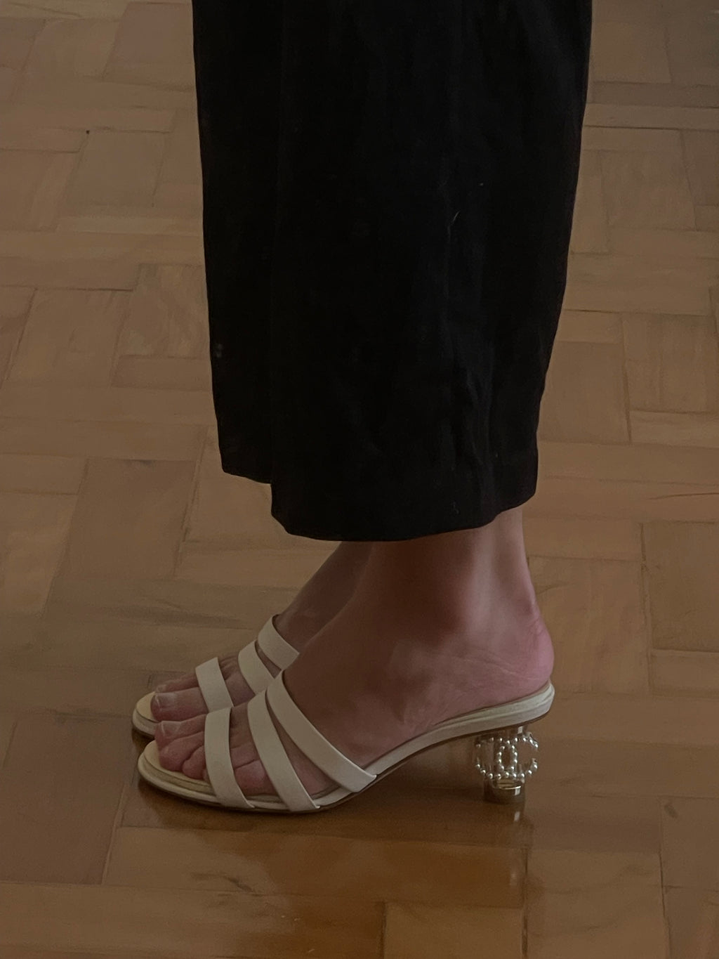 Chanel Vintage Pearl Logo Heels