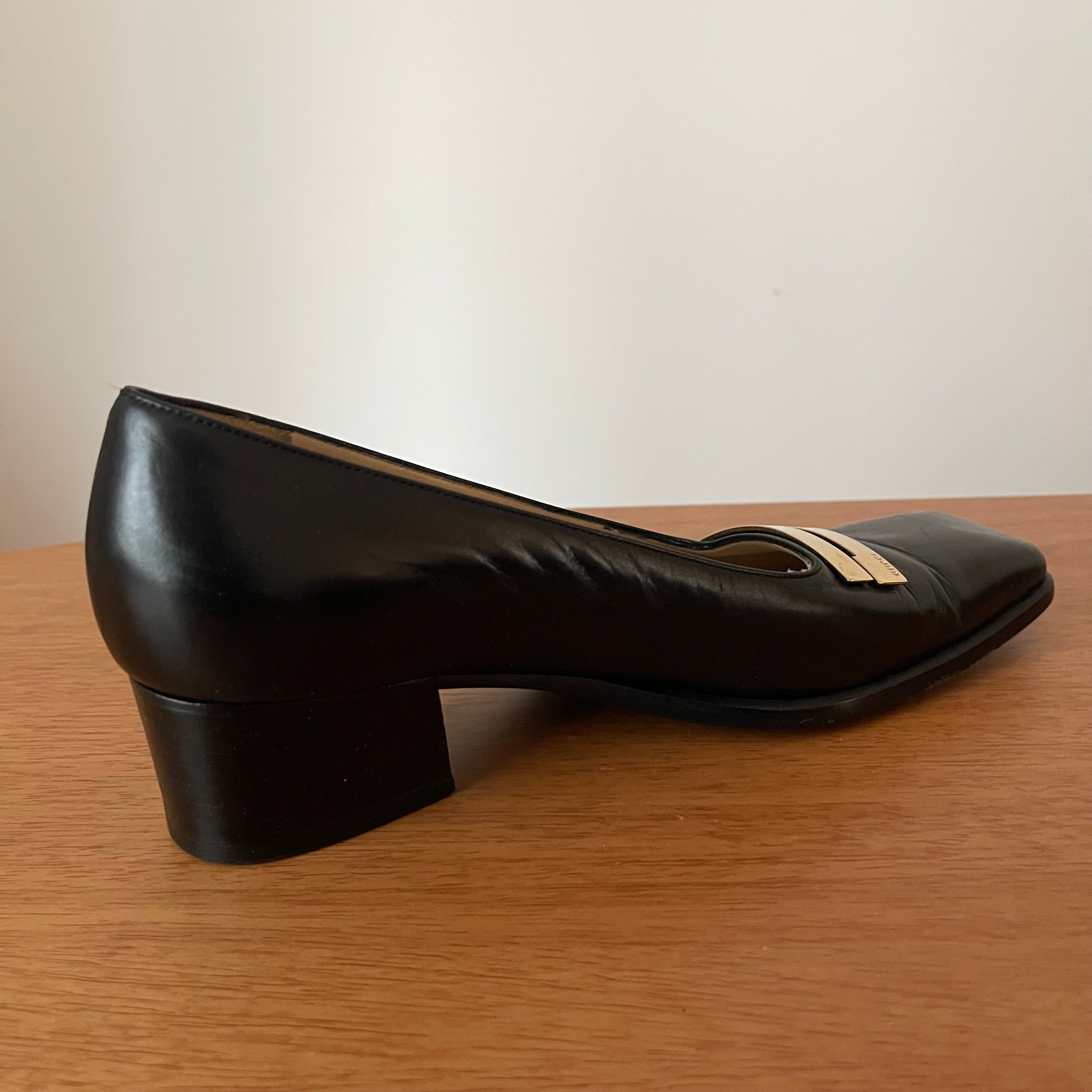 Gucci Vintage Black Leather Square-Toe Loafers