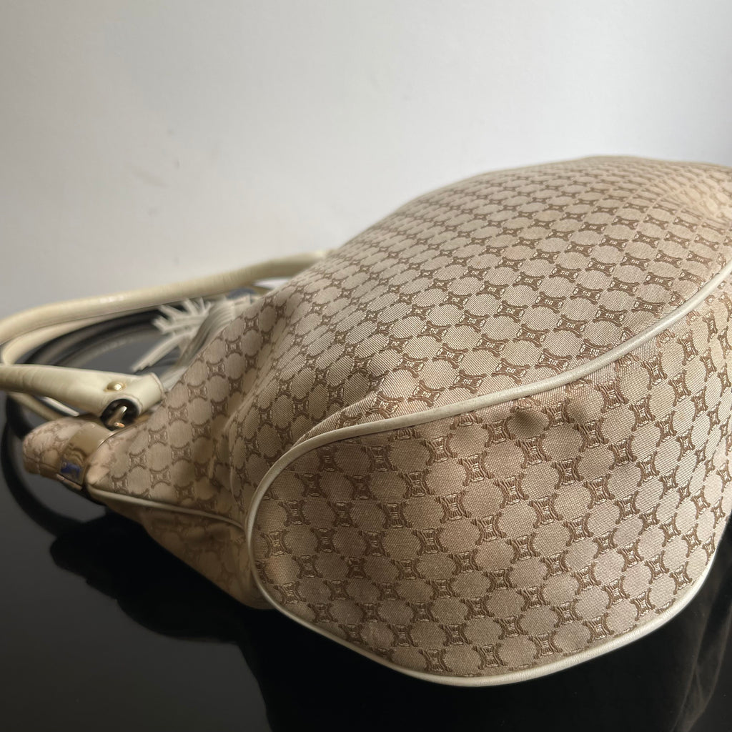 Céline Ivory Monogram Canvas Leather Tassel Bag