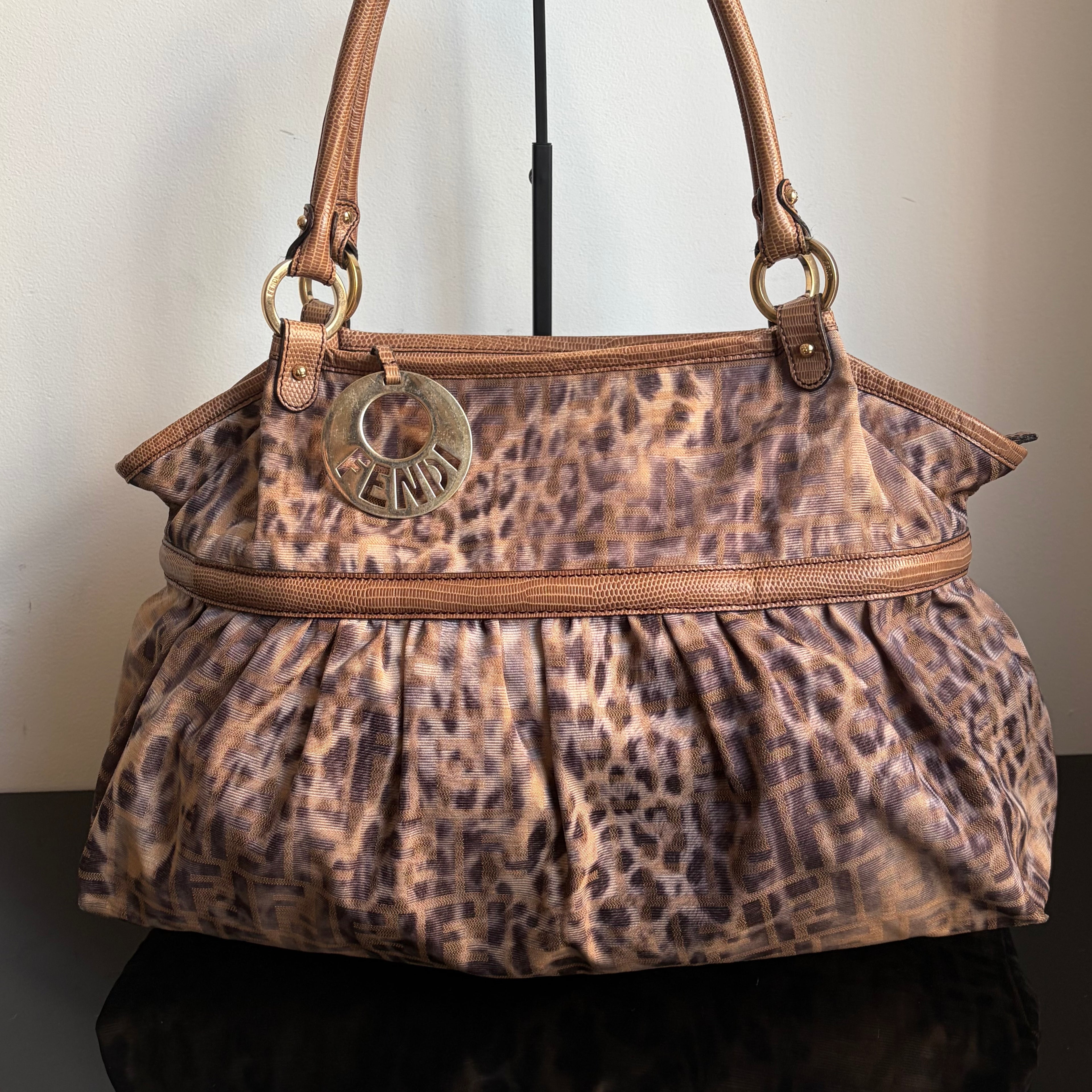 Fendi 2000s Large Lizard-Trimmed Zucca Chef Tote