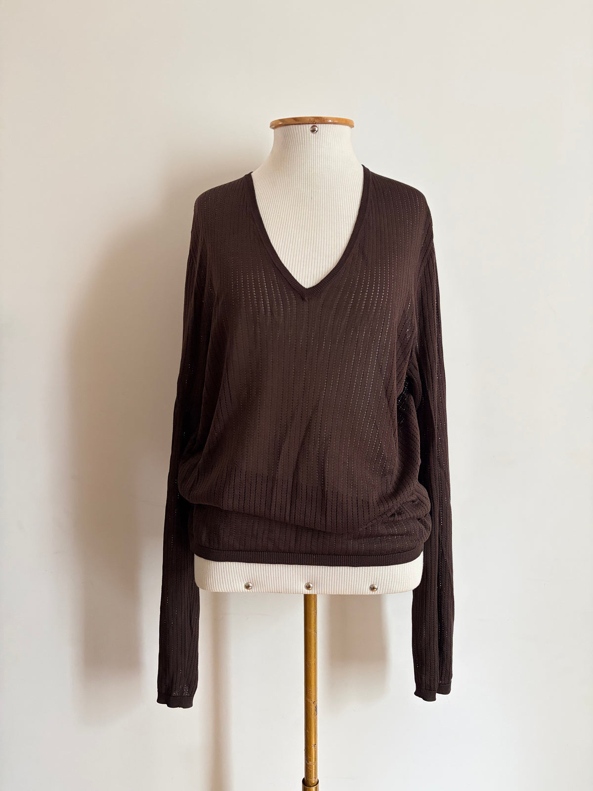 Gucci Cristiano Ronaldo Brown Wool Silk Knit V-neck Sweater