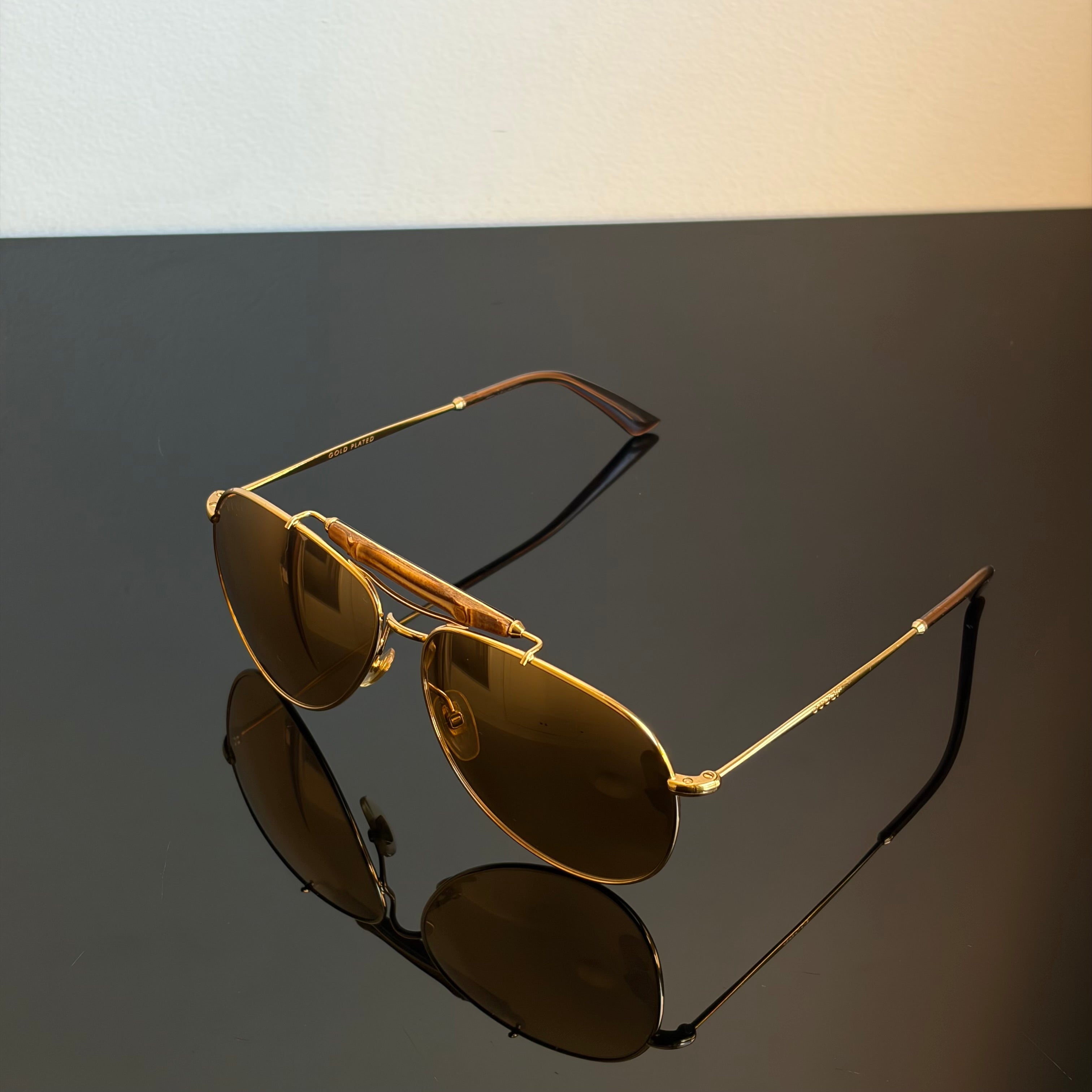 Gucci Gold Plated Bamboo Aviator Sunglasses