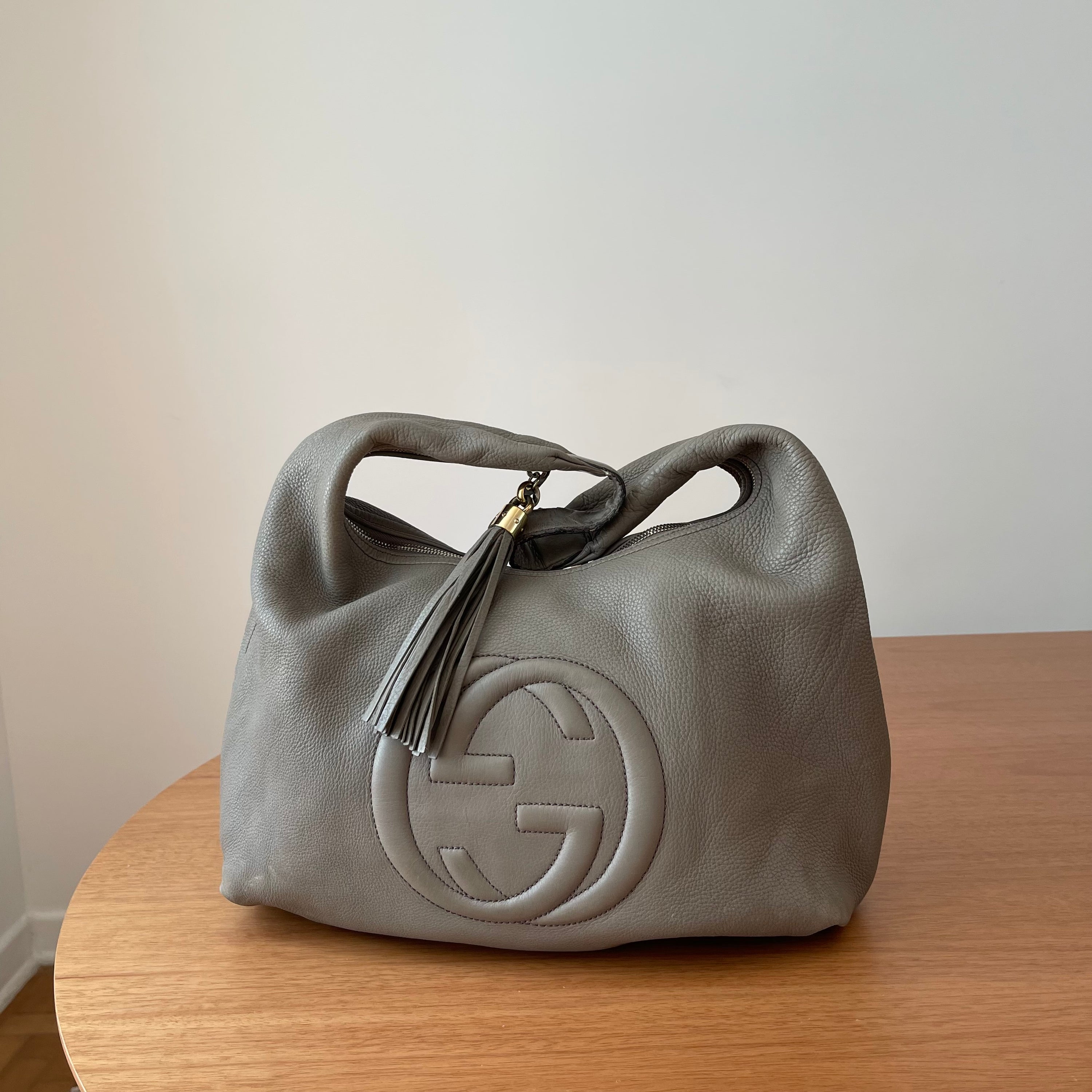 Gucci Soho Hobo Grey Leather Shoulder Bag