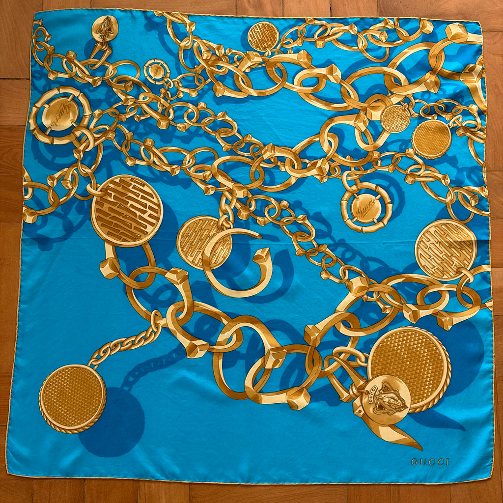 Gucci Turquoise Chain Silk Scarf