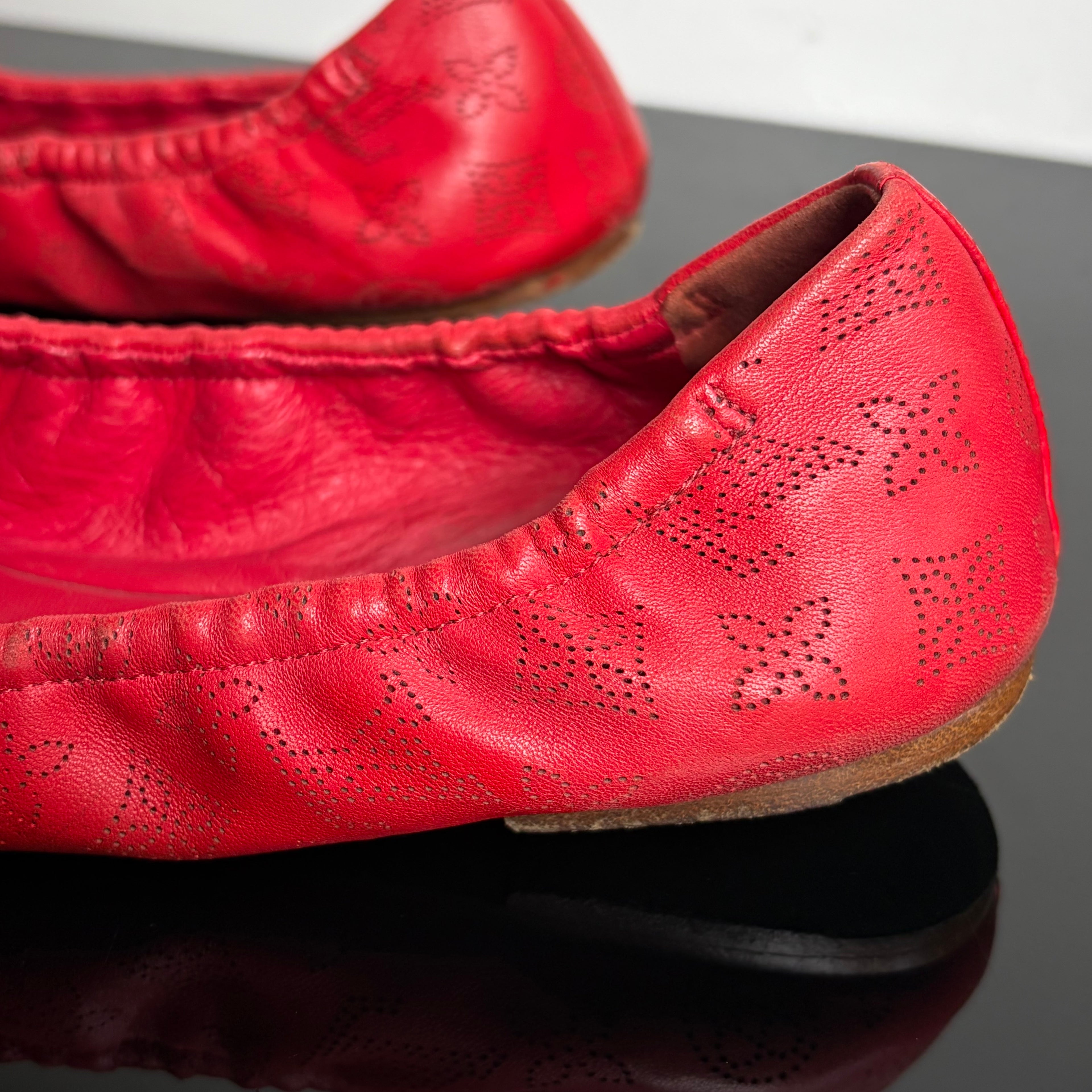 Louis Vuitton Monogram Mahina Red Leather Elba Ballet Flats