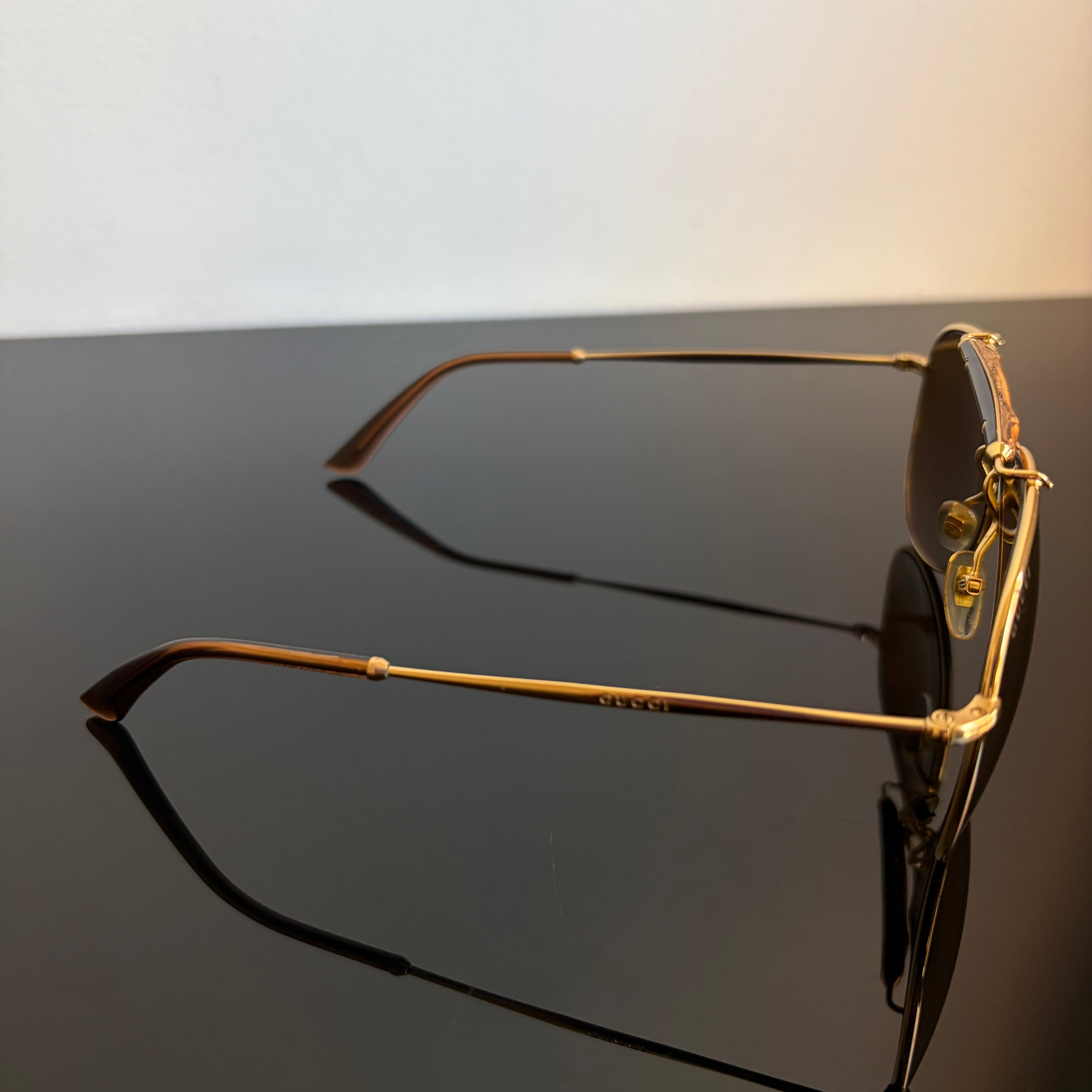 Gucci Gold Plated Bamboo Aviator Sunglasses