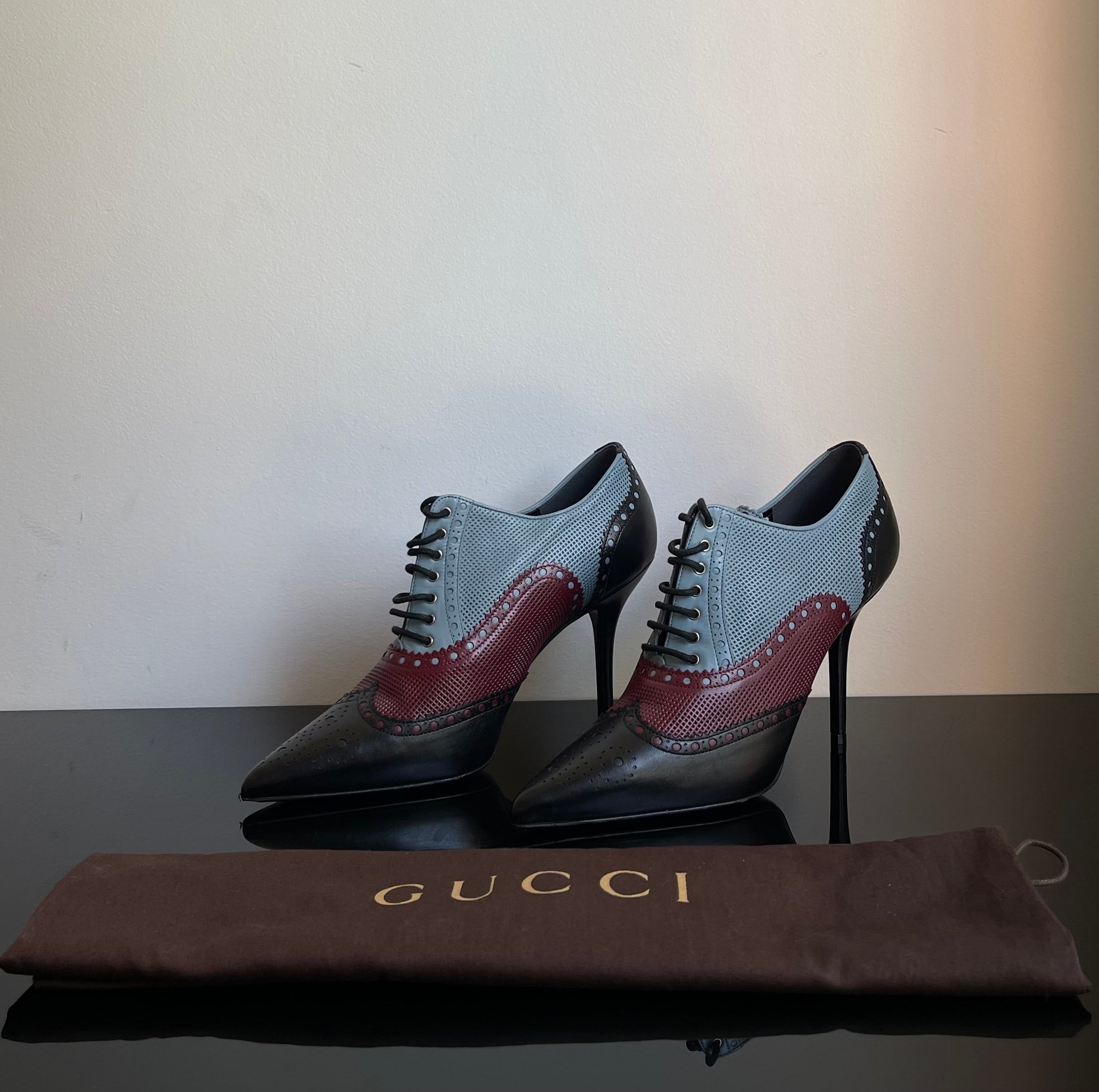 Gucci Calfskin Gia Oxford Stiletto Ankle Boots