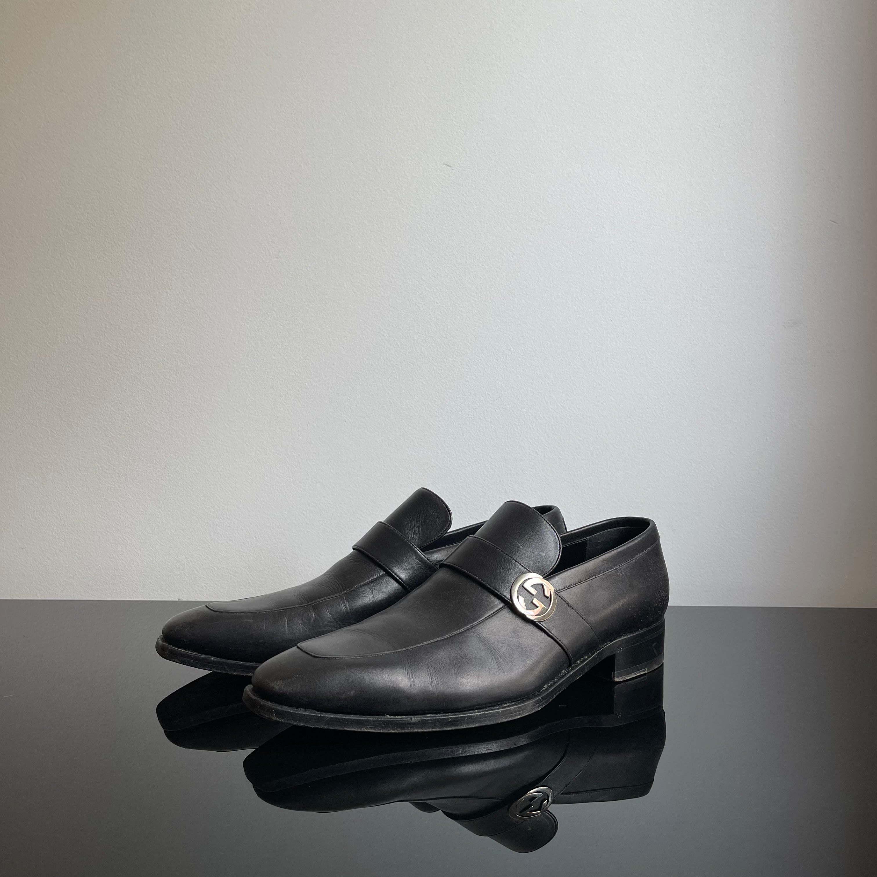 Gucci Black Leather GG Interlocking Loafer