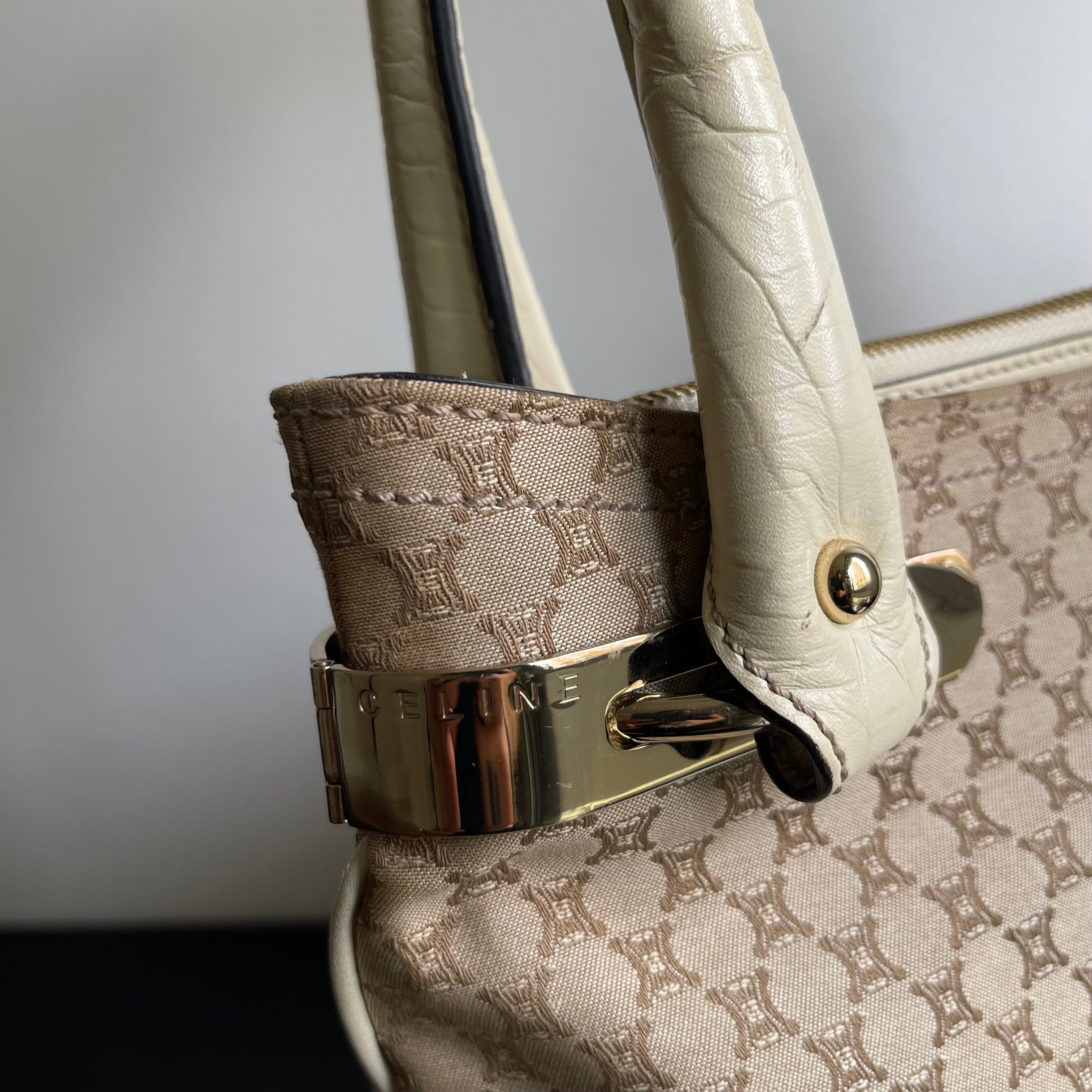 Céline Ivory Monogram Canvas Leather Tassel Bag