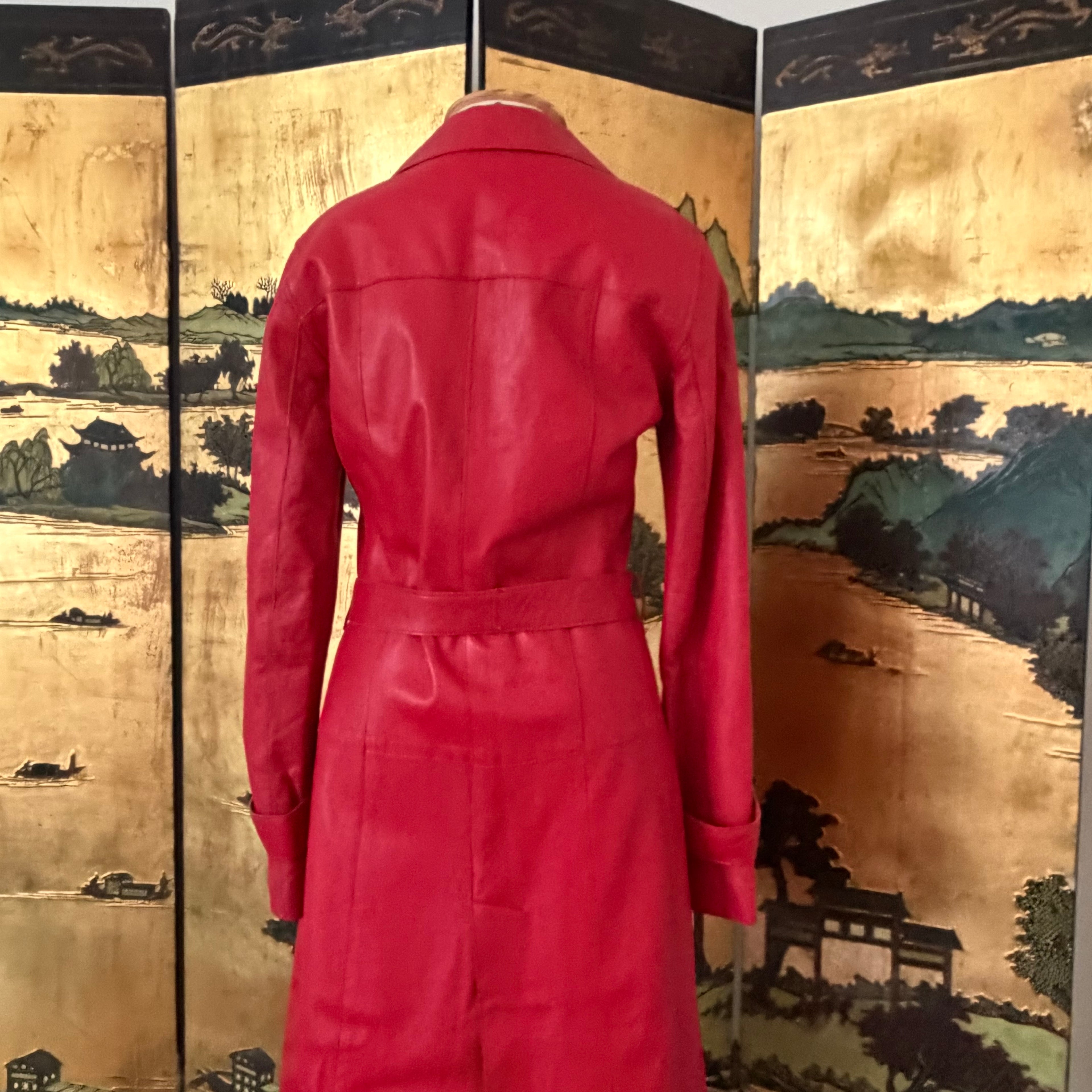 Dolce & Gabbana Red Leather Trench Coat