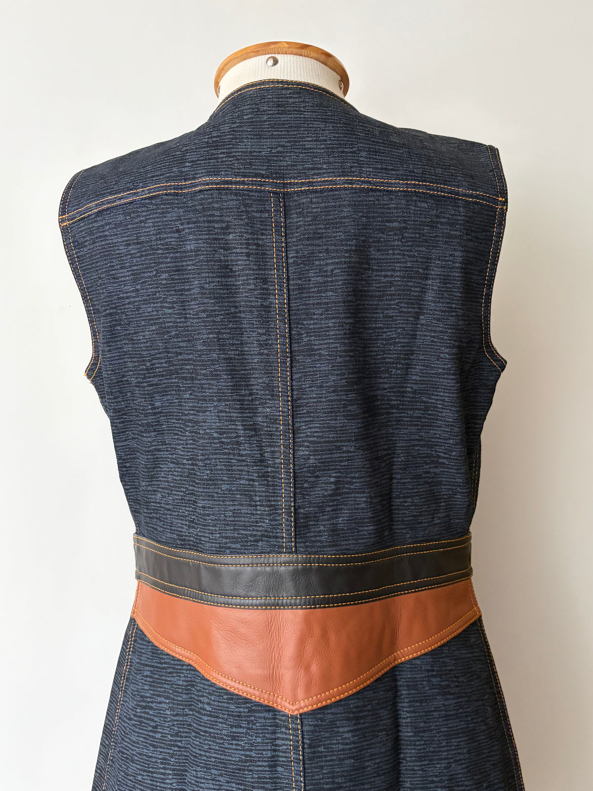 Louis Vuitton 2014 Blue Denim Leather Logo Zip Dress