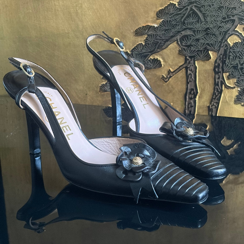 Chanel Slingback Camellia Heels