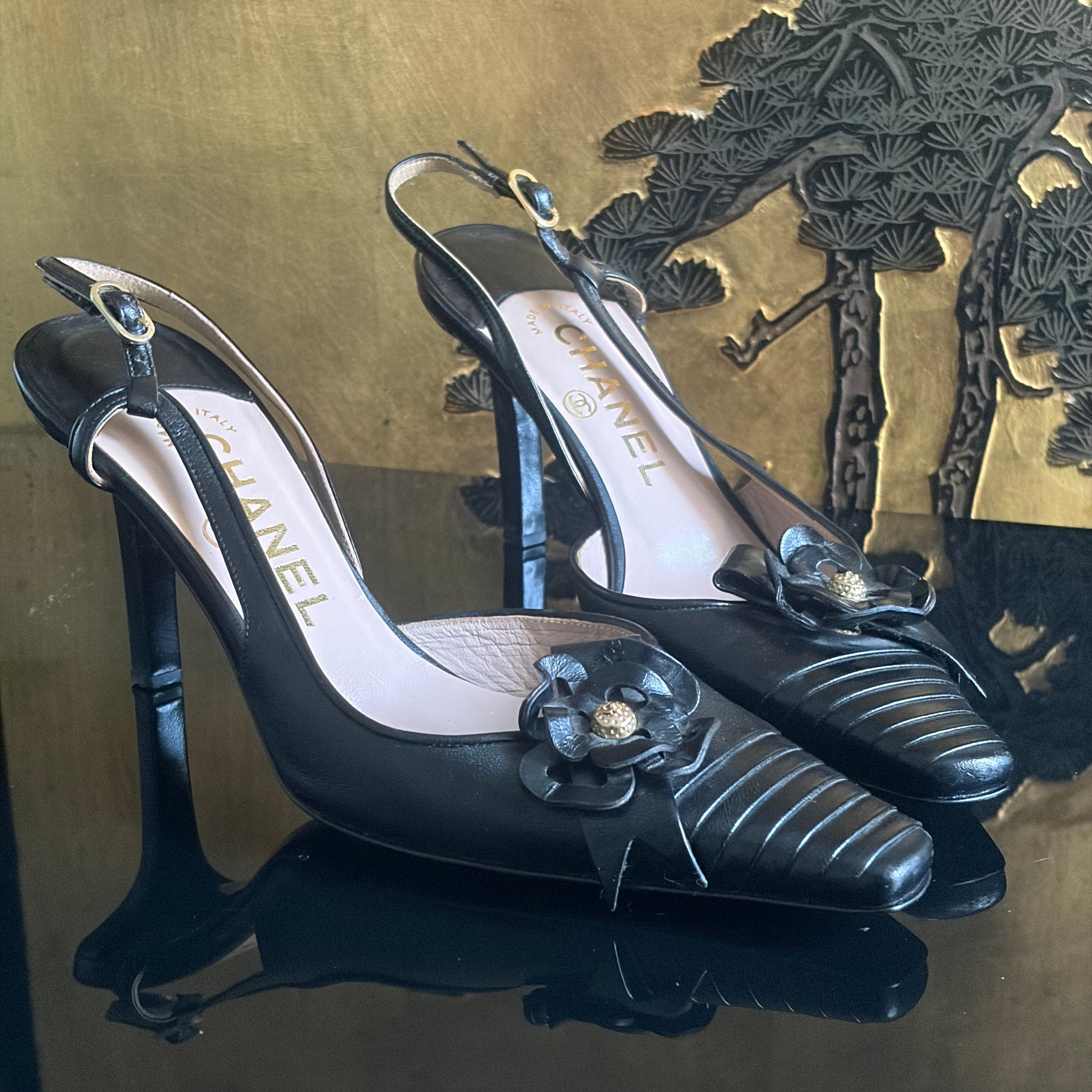 Chanel Slingback Camellia Heels