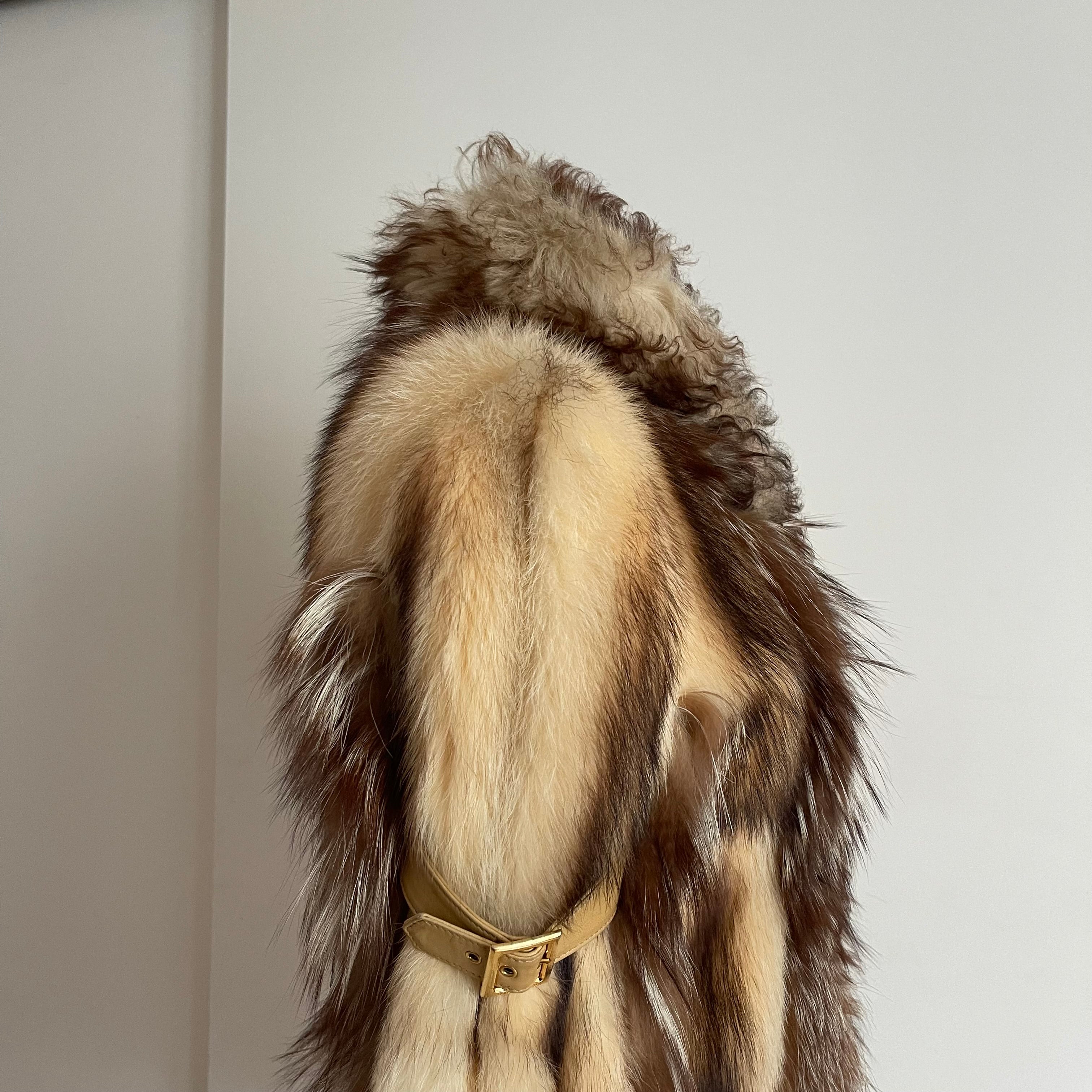 Dolce & Gabbana FW 2001 fur and shearling jacket with multiple leather belts