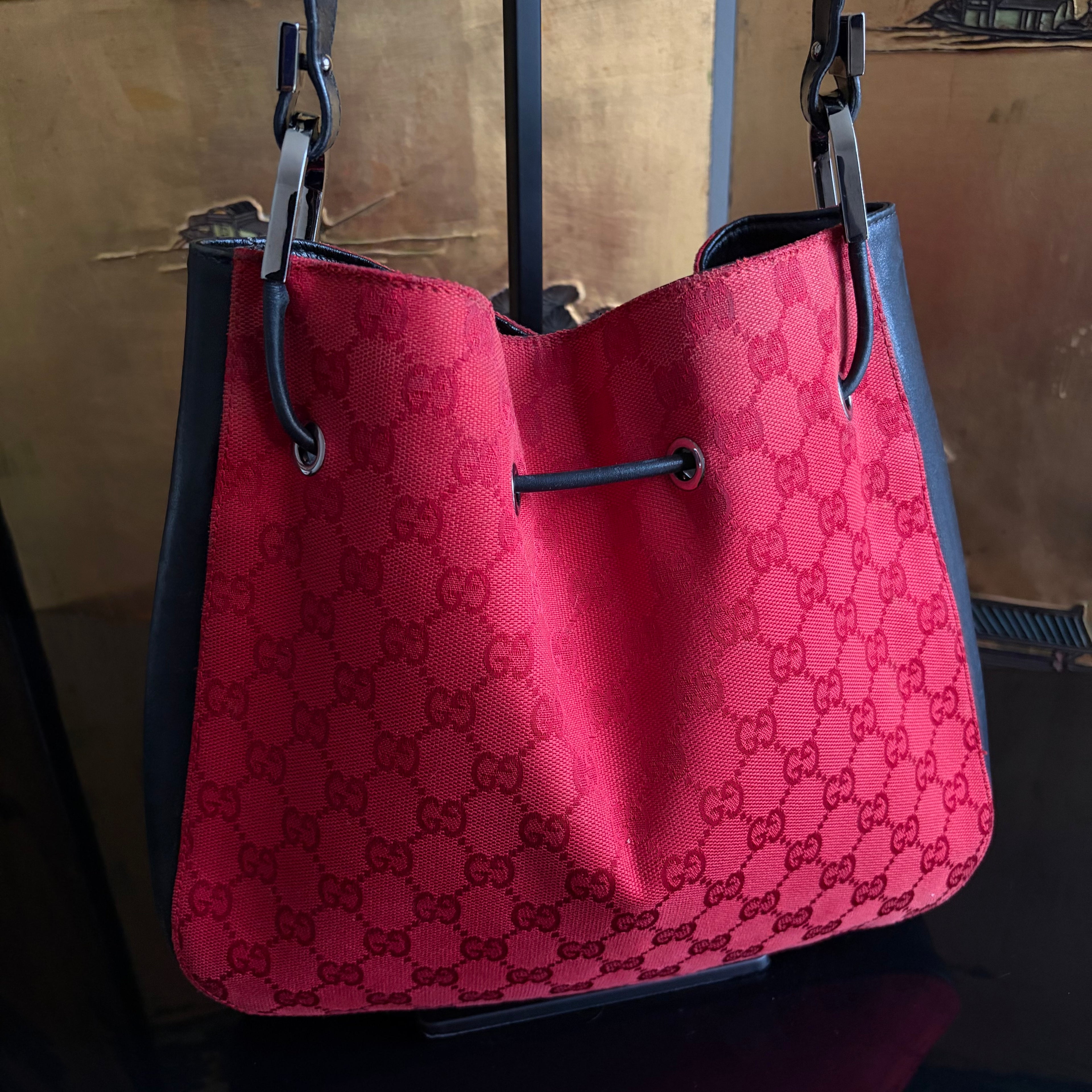 Gucci 90’s Red GG Drawstring Shoulder Bag by Tom Ford