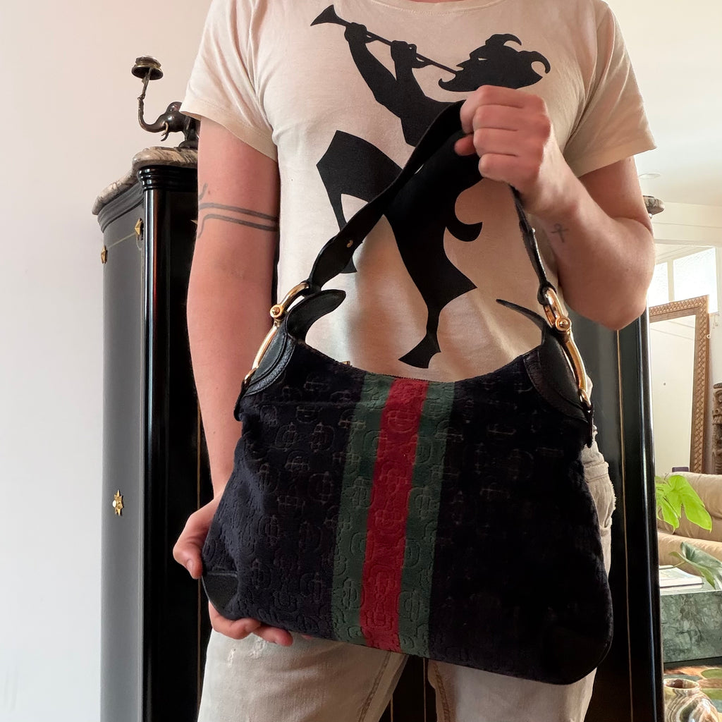 Gucci Heritage Horsebit Velvet Hobo Bag