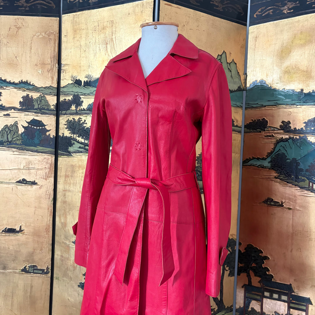 Dolce & Gabbana Red Leather Trench Coat