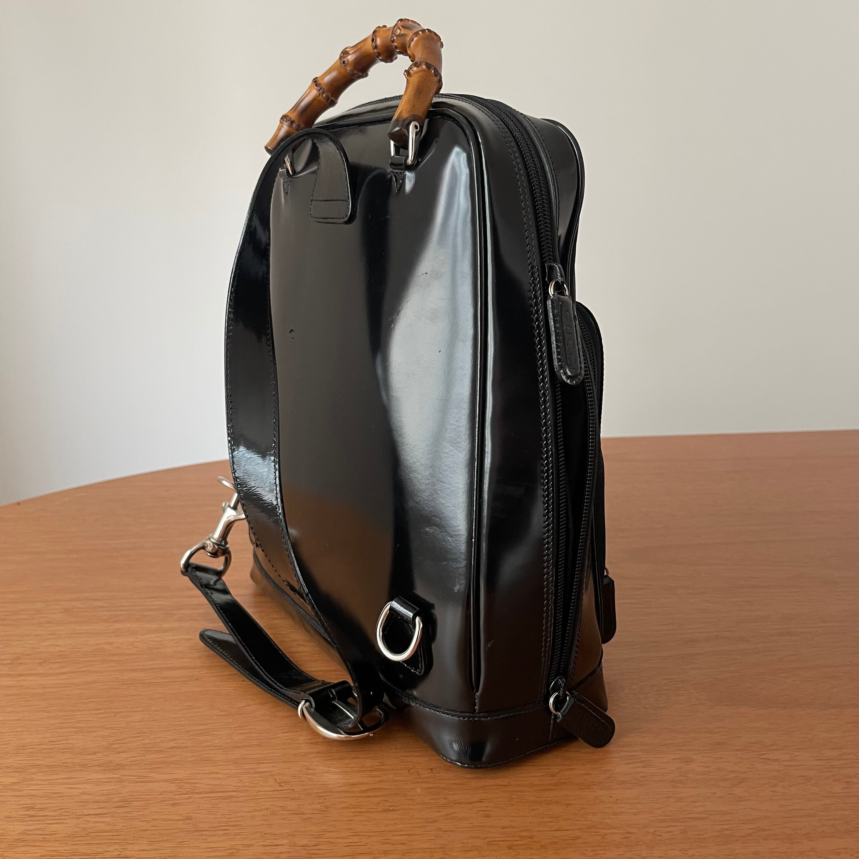 Gucci Bamboo Sling Patent Leather Backpack