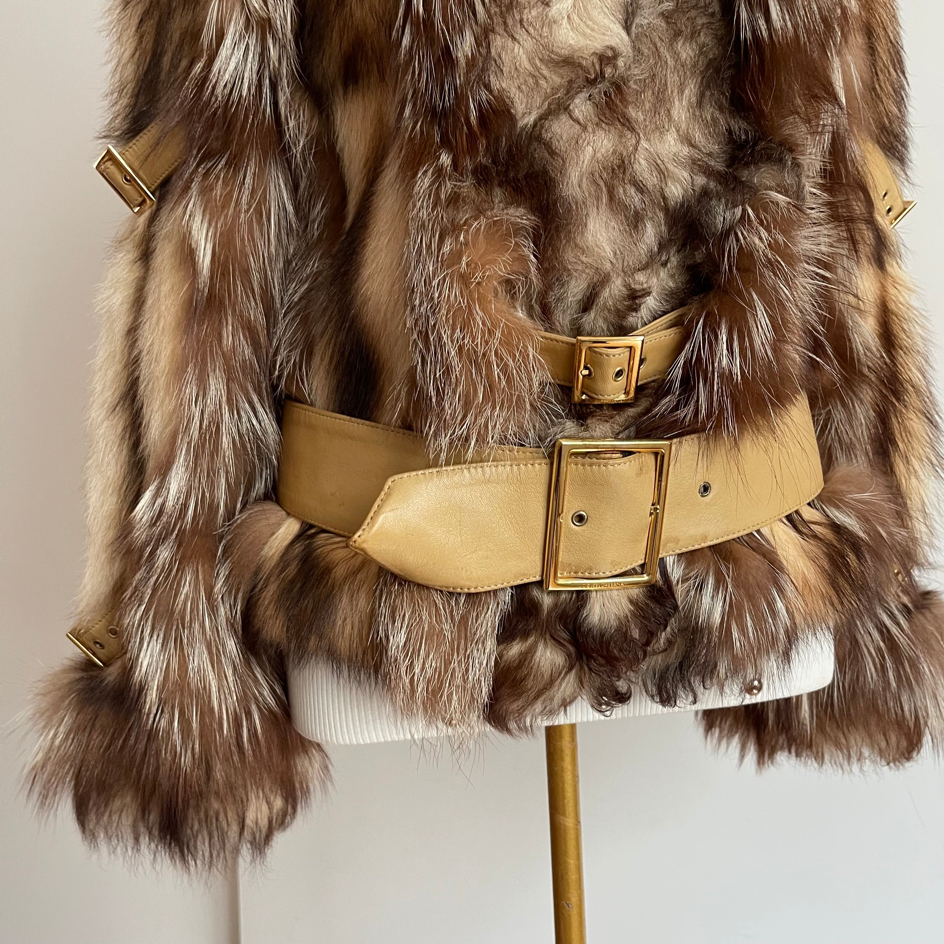 Dolce & Gabbana FW 2001 fur and shearling jacket with multiple leather belts