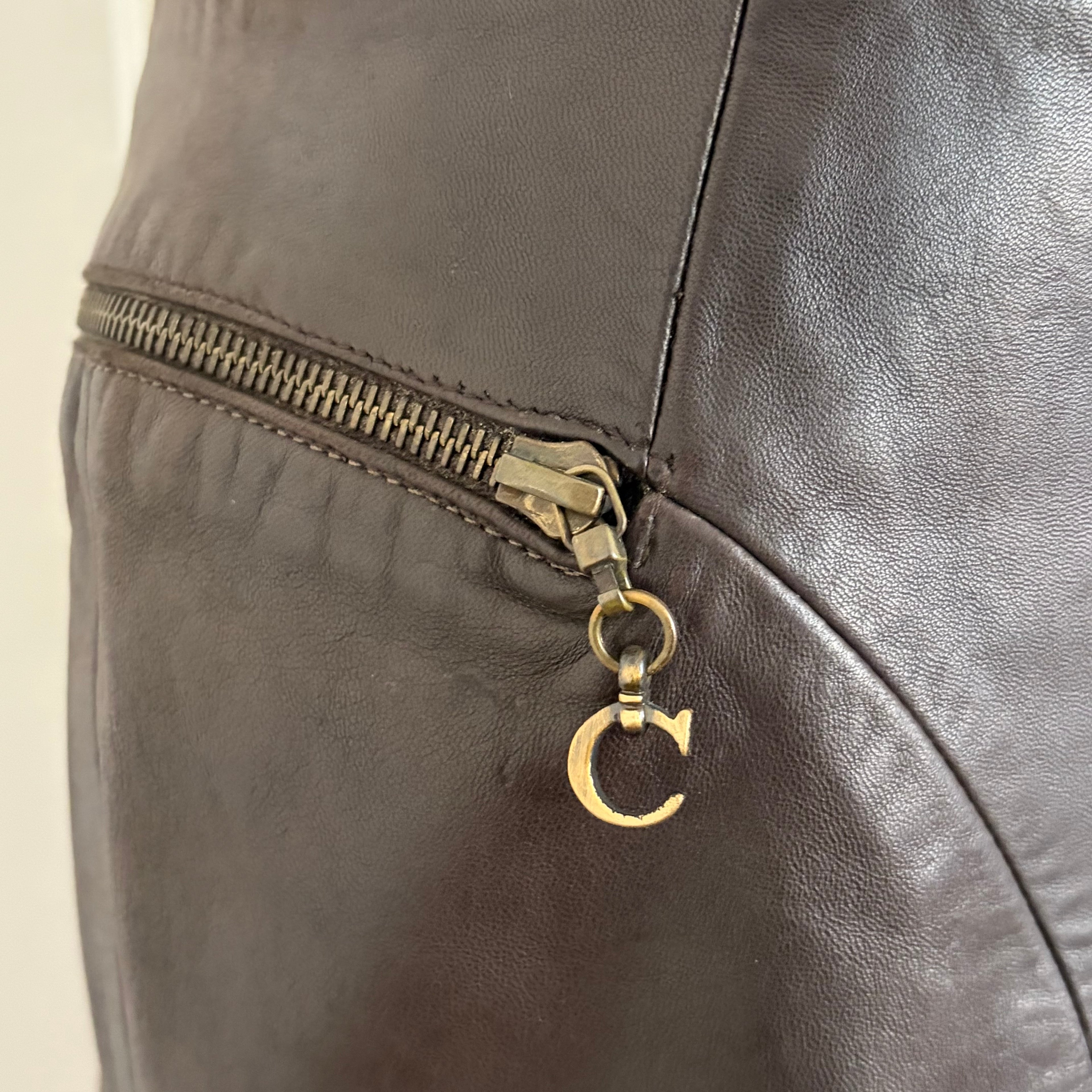 Christian Dior F/W 2000 brown leather zipper skirt