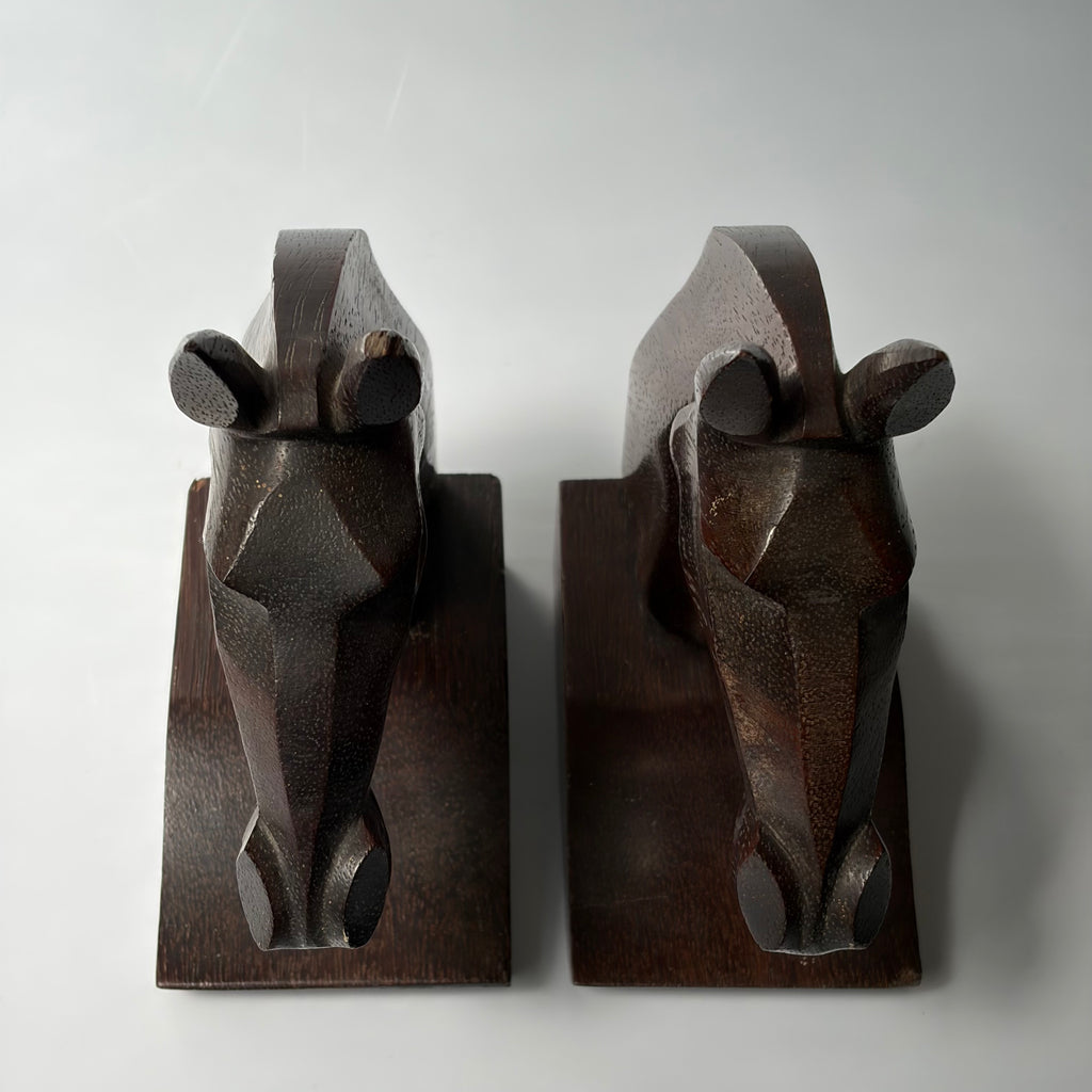 Art Deco Wood Horses Serre Livres